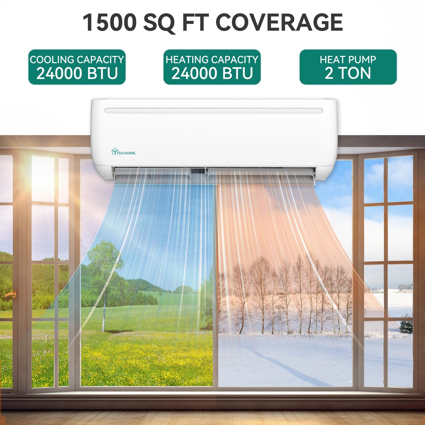 YITAHOME 24000 BTU Mini Split AC/Heating System, Ductless Mini Split Air Conditioner Heat Pump,230V 18.5 SEER2 Energy Efficient Inverter AC Unit,Wifi Enabled Compatible with Alexa for Apartment,Garage