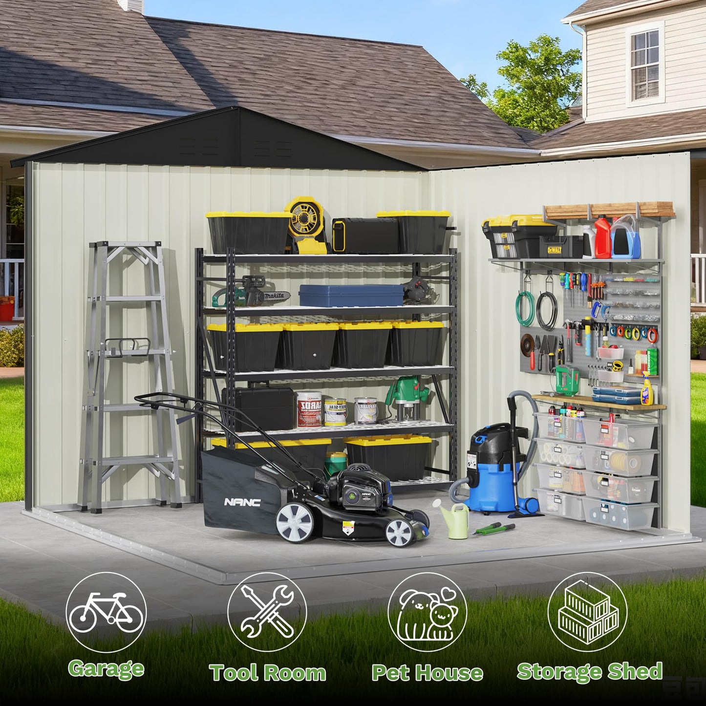 Patiowell 8x8 FT Outdoor Storage Shed, Garden Tool Storage Sheds with Sloping Roof and Double Lockable Door, Outdoor Shed for Backyard Patio Lawn, Black