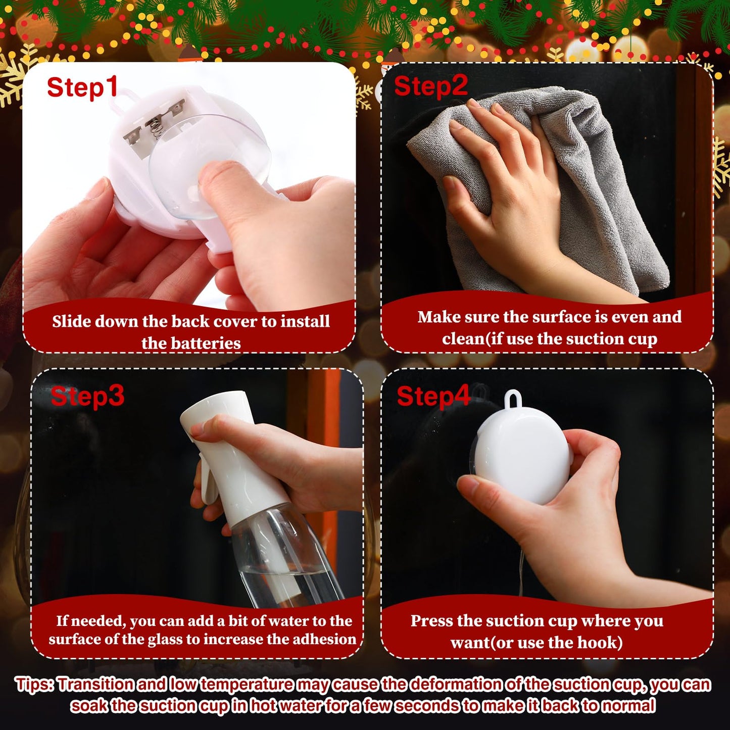 Gejoy Christmas Window Lights - 6 Pcs Warm White Acrylic Silhouette with Timer, Battery Operated, Classic Style Decor for Indoor/Outdoor