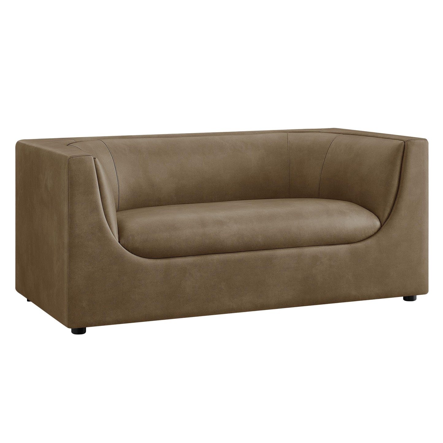 Modway Hilda 67 Inch Modern Curved Back Faux Leather Loveseat in Mushroom – Vegan Leather Upholstered 2-Seat Sofa for Living Room, Apartment, Office