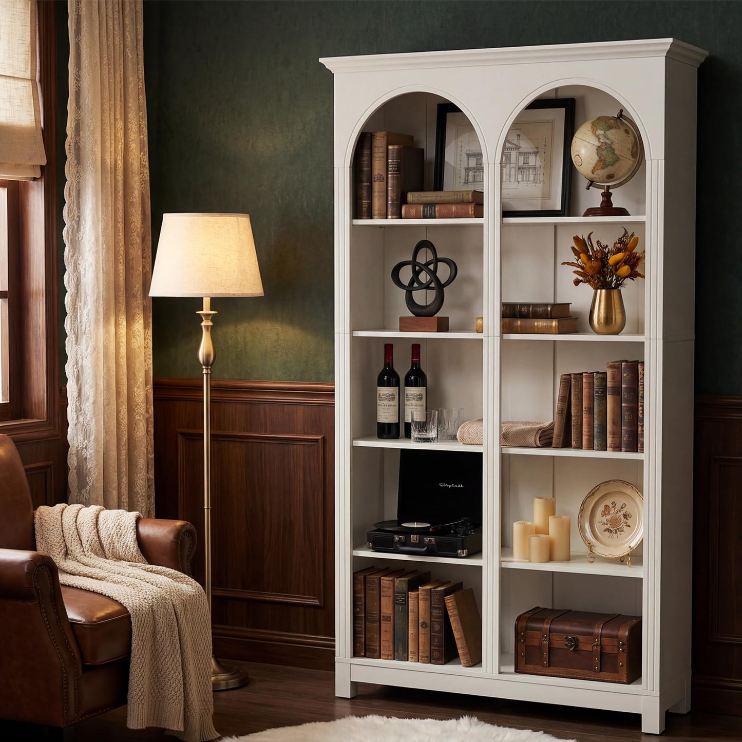 LITTLE TREE White Bookshelf, 5-Tier Tall Bookshelf, Open Storage Wide Display Book Shelf for Bedroom Living Room Office, Farmhouse Modern Elegant Arched Bookshelf