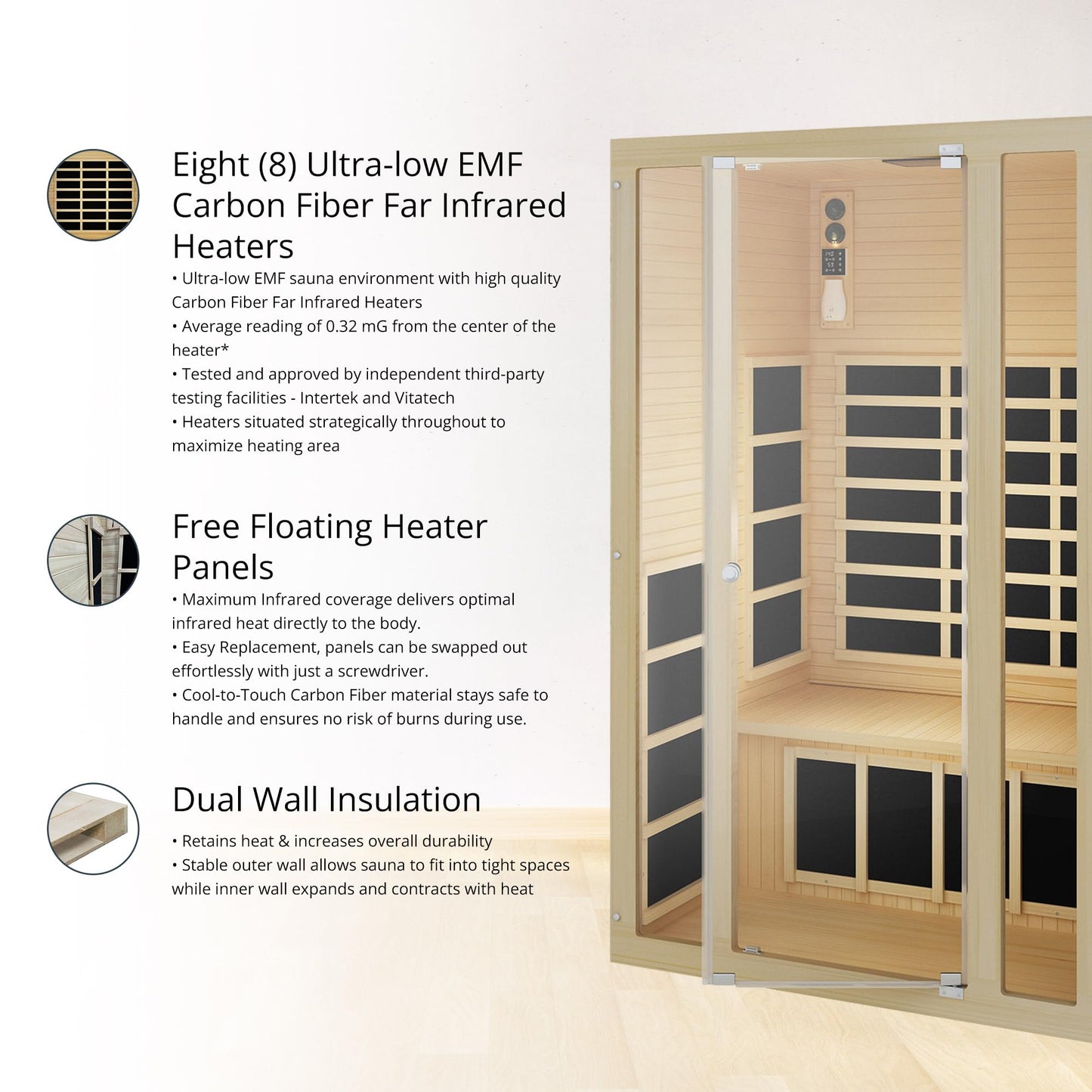 JNH Lifestyles Ensi+ 2-Person Home Infrared Sauna with Color & Red Light Therapy, Ultra-Low EMF - Indoor Personal Luxury Spa for House and Gym