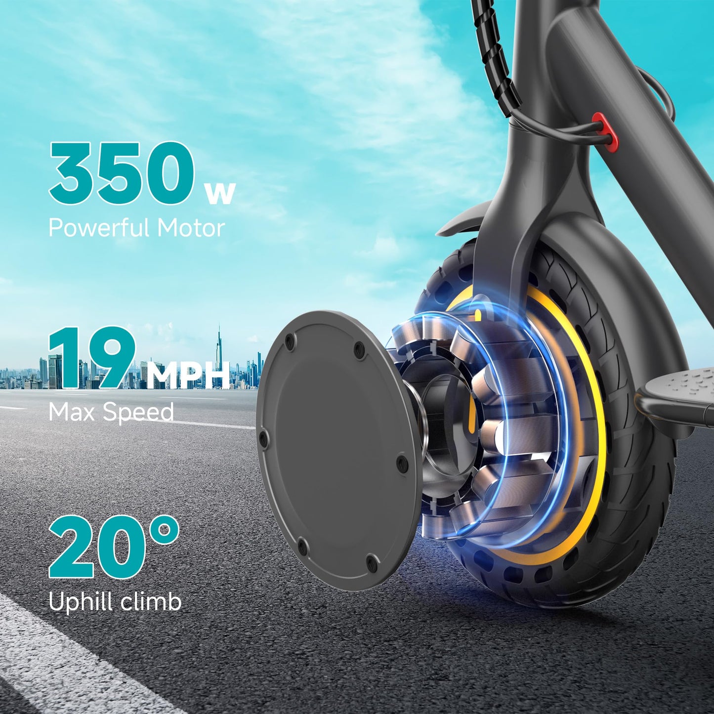 Qlaway 8.5" E Scooter for Adults Aluminum Alloy Frame 20 MPH 350W Motor 281WH Battery, Motorized Scooter Up to 20 Miles Range, Foldable Bearing 265 LBS/APP Control