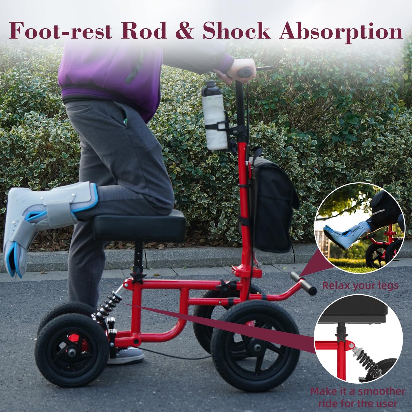 Fvzzin All Terrain Knee Scooter for Adults, Foldable Rolling Knee Scooter with DIY Stickers & Shock Absorber, Steerable Knee Walker for Broken Foot, Ankle Injuries & Surgery, Better Crutch Alternative