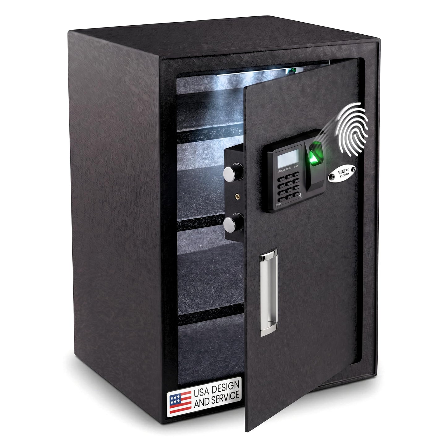 Viking Security Safe Large Biometric Safe – Quick-Access Fingerprint, PIN & Key Entry, Heavy-Duty Steel with Anti-Pry Door, Adjustable Shelves, Interior LED Light VS-50BLX