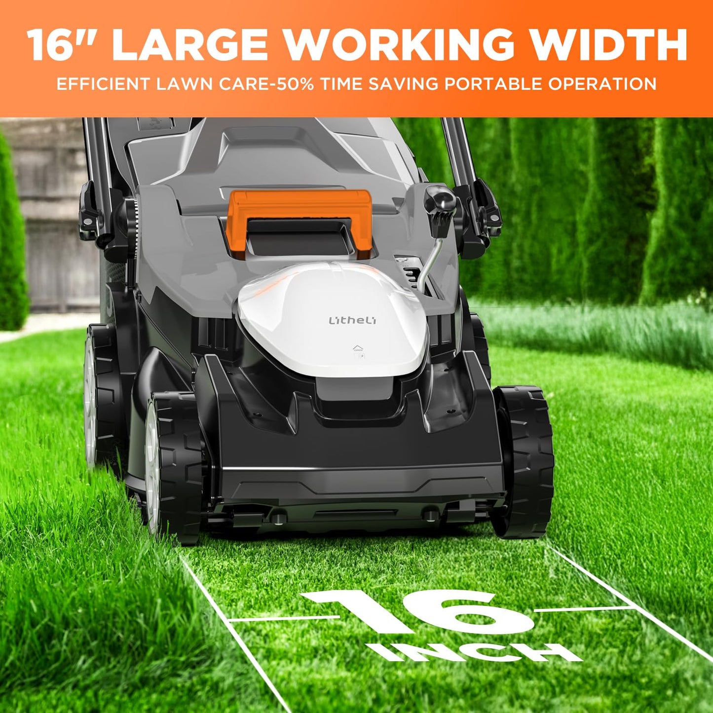 Litheli 16 Inch Lawn Mower 2x20V Electric Coreless Lawn Mower Lightweight Push Mower with 6-Position Height Adjustment, 2 x 4.0Ah Battery Include.