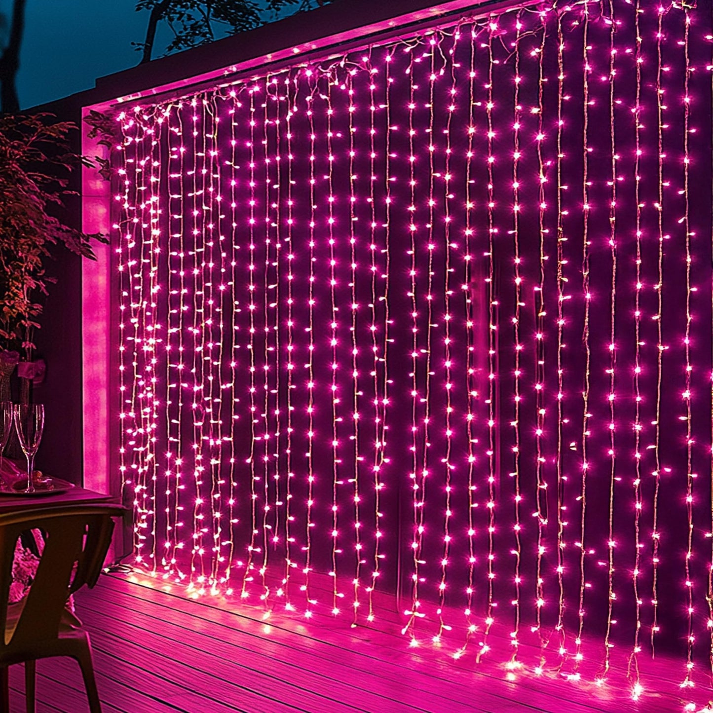 Dazzle Bright 300 LED Curtain String Lights, Waterproof, 8 Modes, Pink, Model CL-300CC