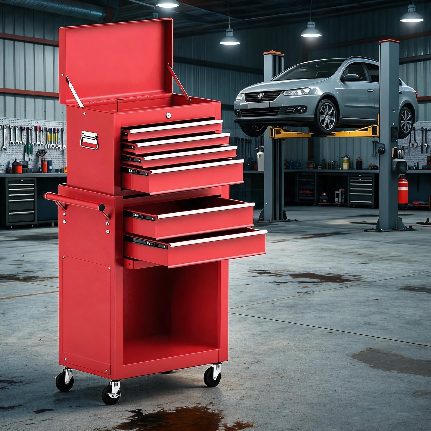 6-Drawer Tool Chest Cabinet with Wheels, Rolling Metal Tool Cart with Sliding Drawers and Protective Liner for Garage, Workshop,Red