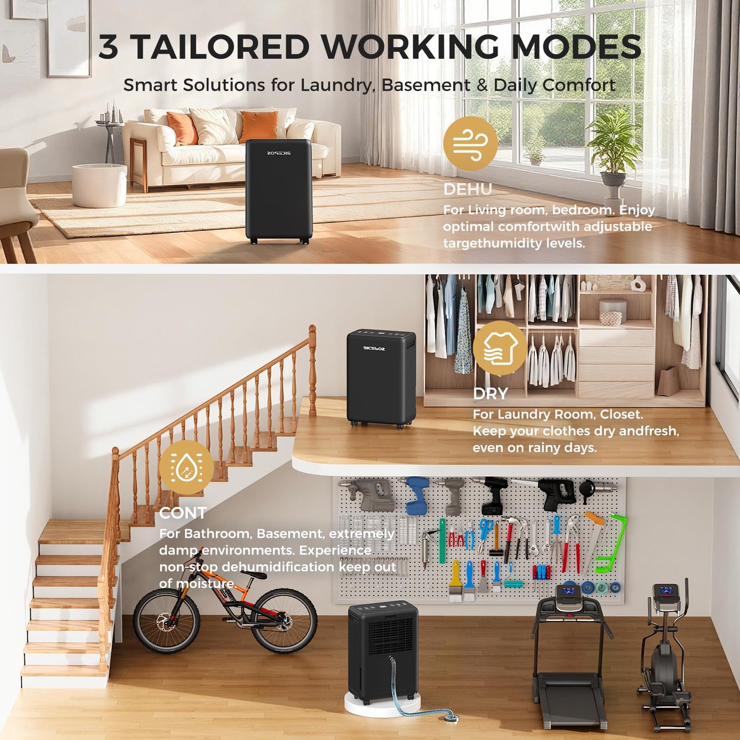 Bicepos 2000 Sq.Ft Dehumidifier for Basement, 30 Pints Dehumidifiers for Home with Drain Hose, 0.52 Gal Water Tank, Intelligent Humidity Control Auto Shut Off for Bathroom, Laundry, RV, Office