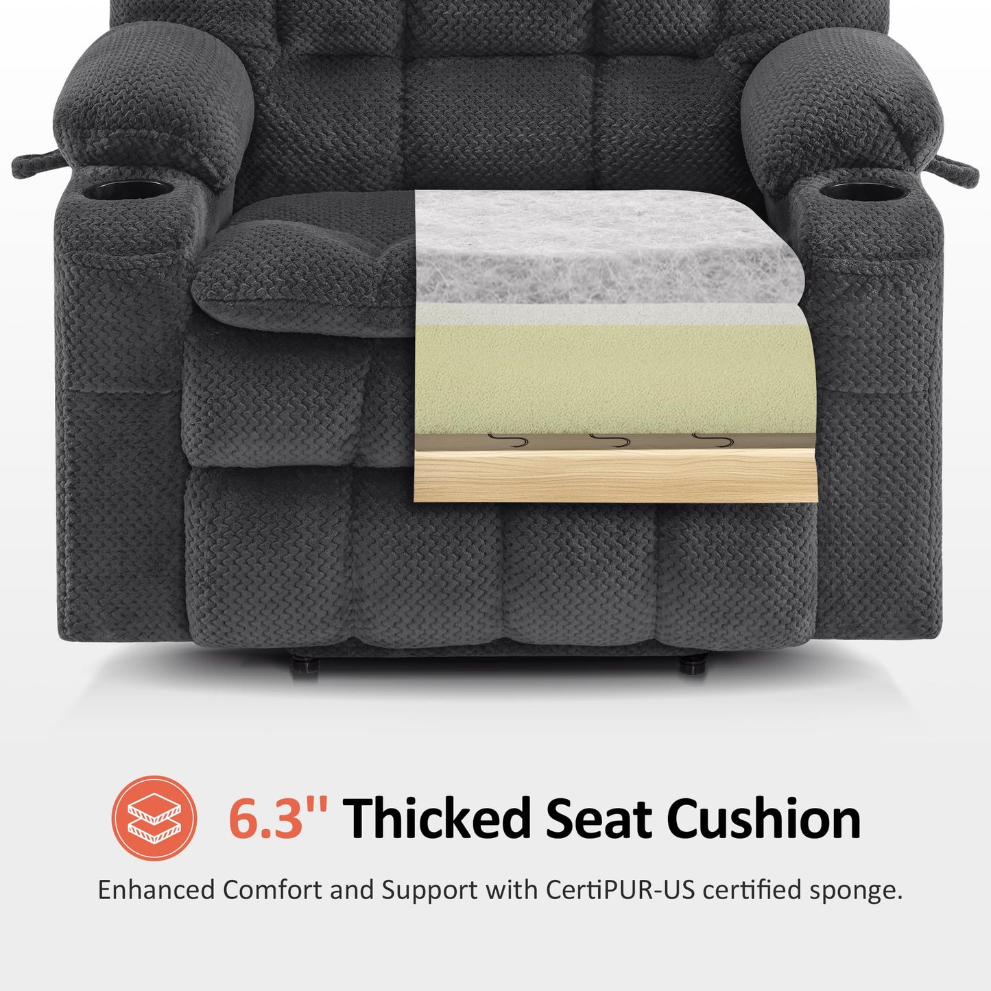 MCombo Oversized Power Lift Recliner Chair for Elderly, Dual Motor Lift Chair with Heat and Massage, Lay Flat Lift Chair for Big and Tall, Cup Holders, Fabric R7891 (Oversize, Dark Gray)