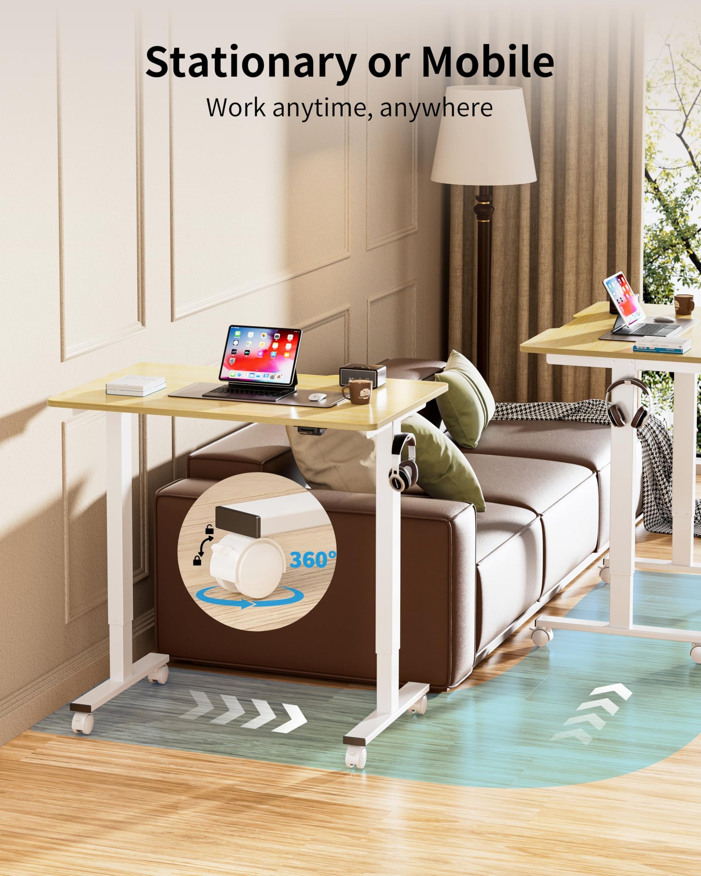 BIZUM 35.4" Small Electric Standing Desk Height Adjustable, Whole Piece Stand Up Computer Desk Work Study Writing Gaming Desks for Home Office Oak