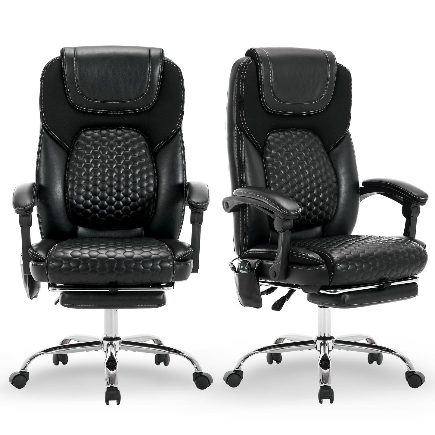 MALOL Massage Office Chair with Heat and Footrest - 3-Level 65°C Targeted Heating, 20-Min Assembly Leather Desk Chair, Big and Tall Executive Computer Chair with Side Pocket, 300 lbs, Black,Set of 2