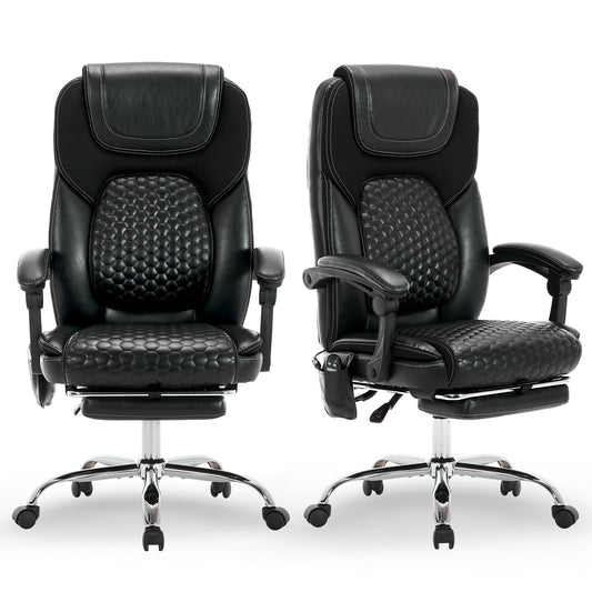 MALOL Massage Office Chair with Heat and Footrest - 3-Level 65°C Targeted Heating, 20-Min Assembly Leather Desk Chair, Big and Tall Executive Computer Chair with Side Pocket, 300 lbs, Black,Set of 2