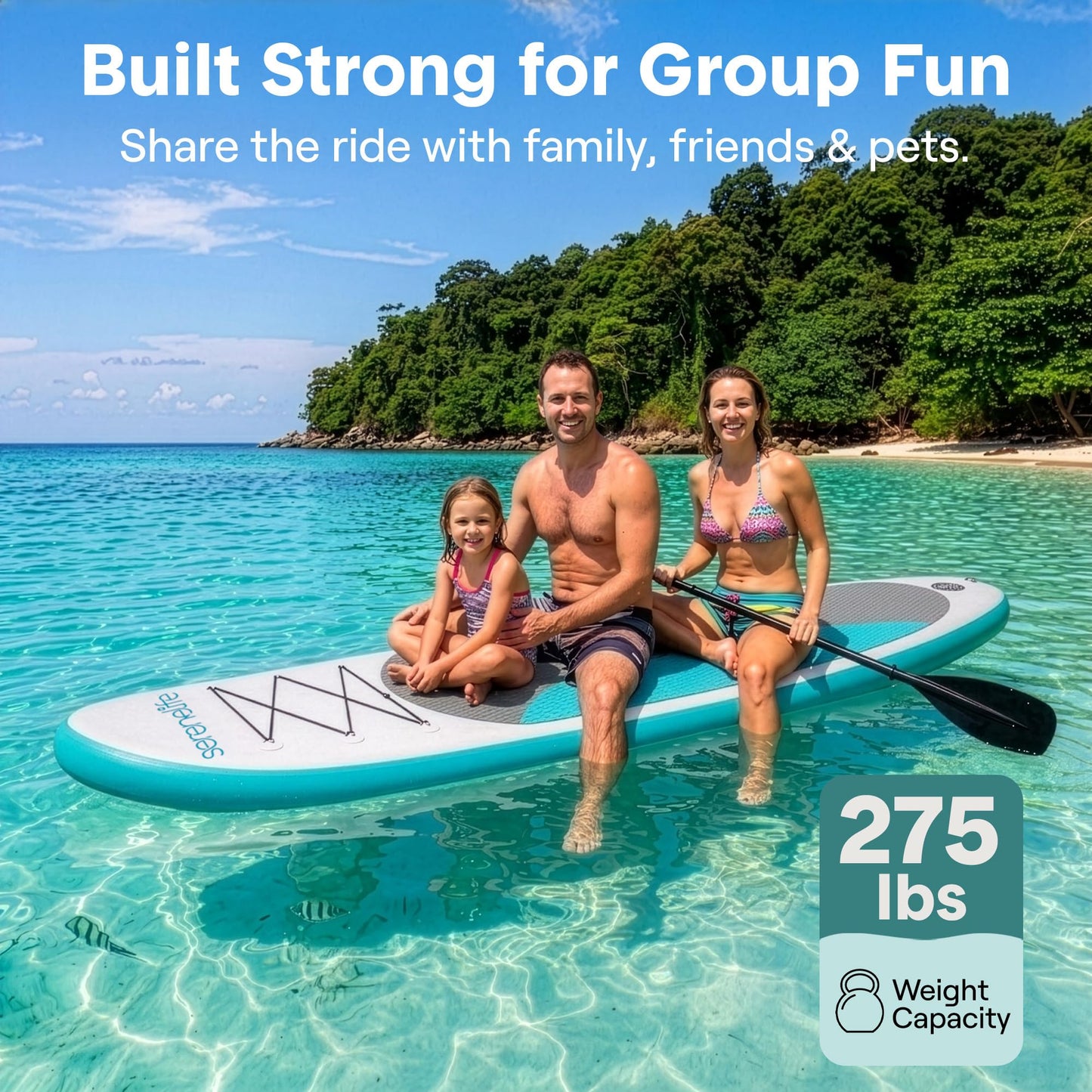 SereneLife 10’ Inflatable Stand Up Paddle Board with Premium SUP Accessories - 32” Wide Stable Design with Non-Slip EVA Deck Pad, for Youth and Adults, 275 lbs. Capacity