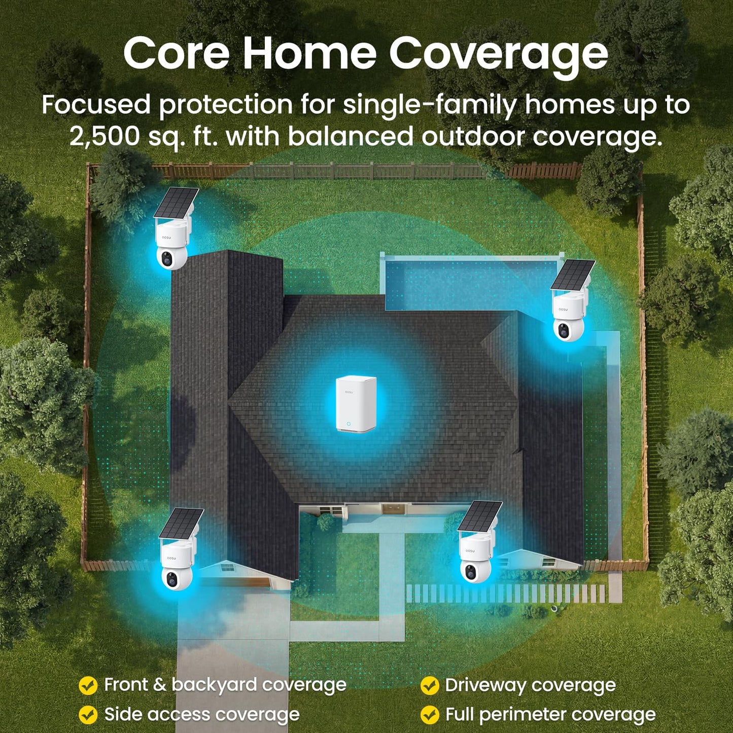 aosu SolarCam D1 Max 4-Cam Kit, 4K Solar Security Cameras Wireless Outdoor, 360° PTZ Auto Tracking & Vehicle Detection, Color Night Vision, No Subscription Required, 1TB Expandable Storage