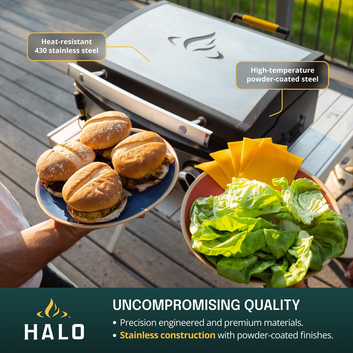 HALO Elite1B Outdoor Griddle | 2 Cooking Zones | 284sq. In. (21″ x 13.53″) Wind-Proof Cooking Surface | Portable Flat Top for Camping, Tailgates, and Patios | Propane Gas Grill | HZ-1007-ANA