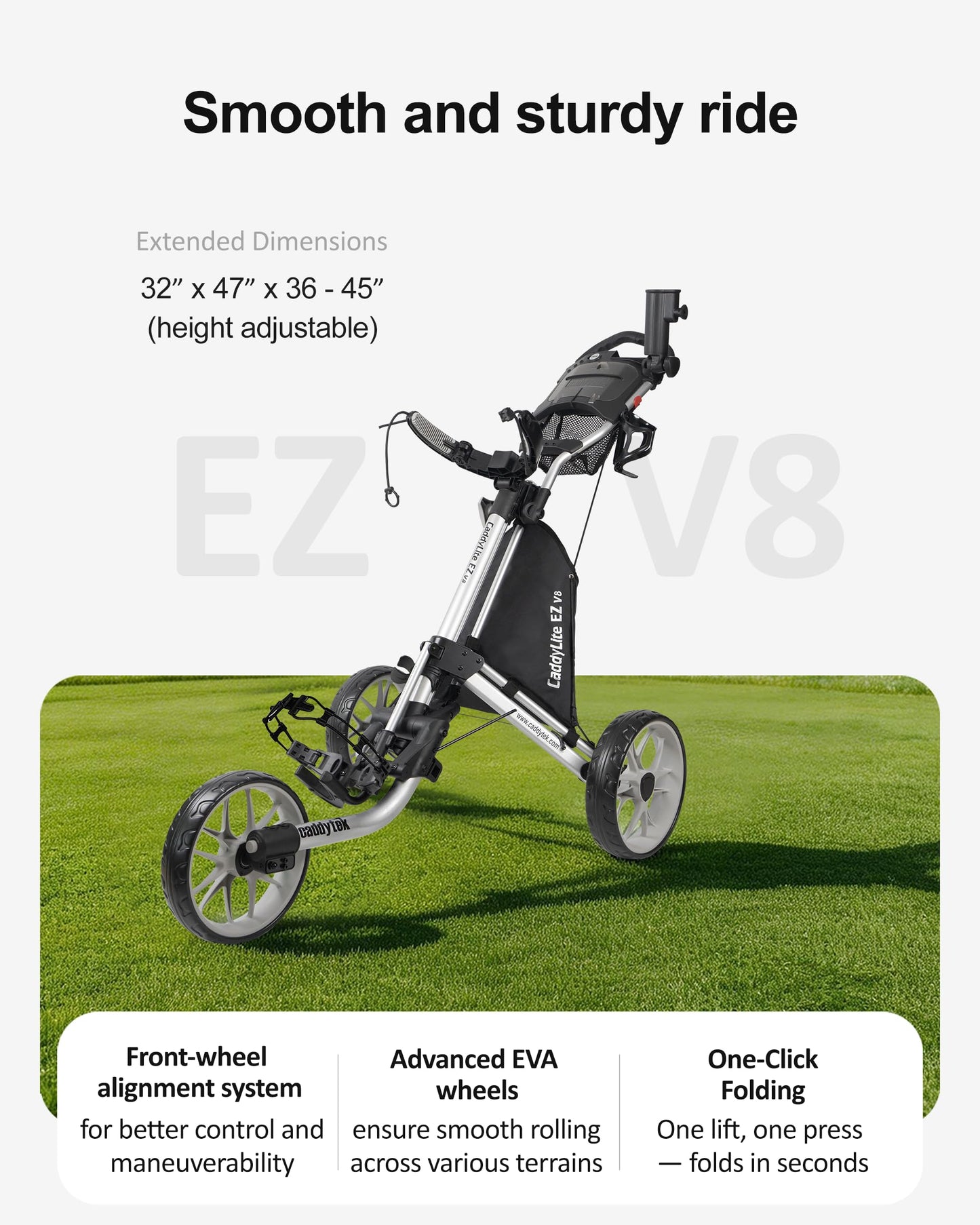 Caddytek Golf CaddyLite EZ Fold V8 3-Wheel Push Cart Silver