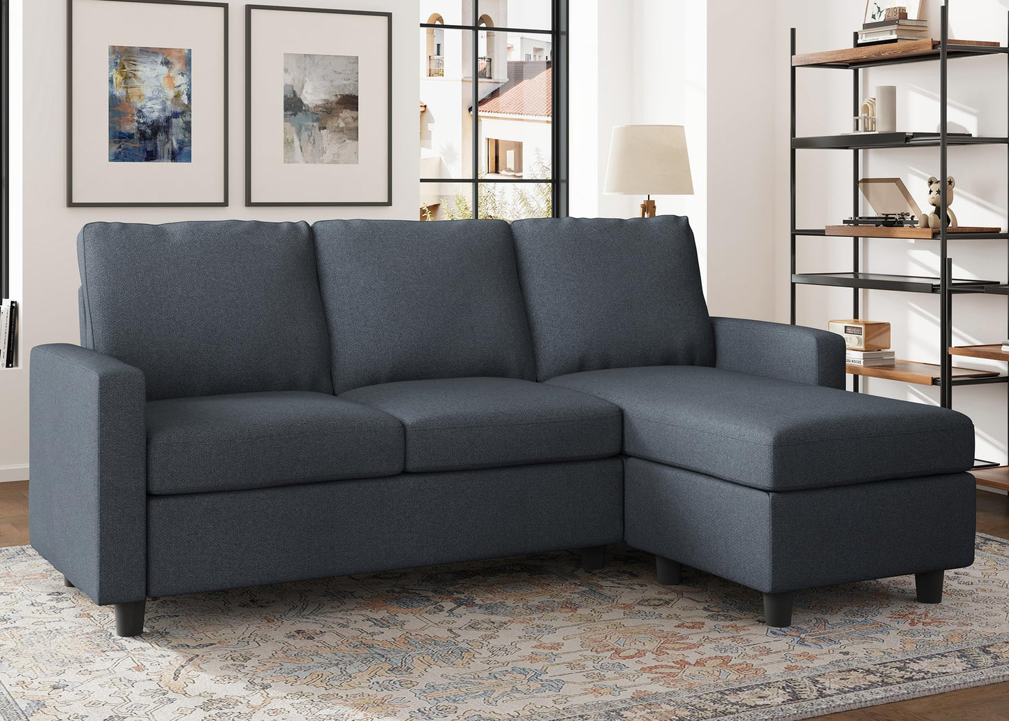 HONBAY Convertible Sectional Sofa Couch, L Shaped Couch with Reversible Chaise, Mid Dark Grey