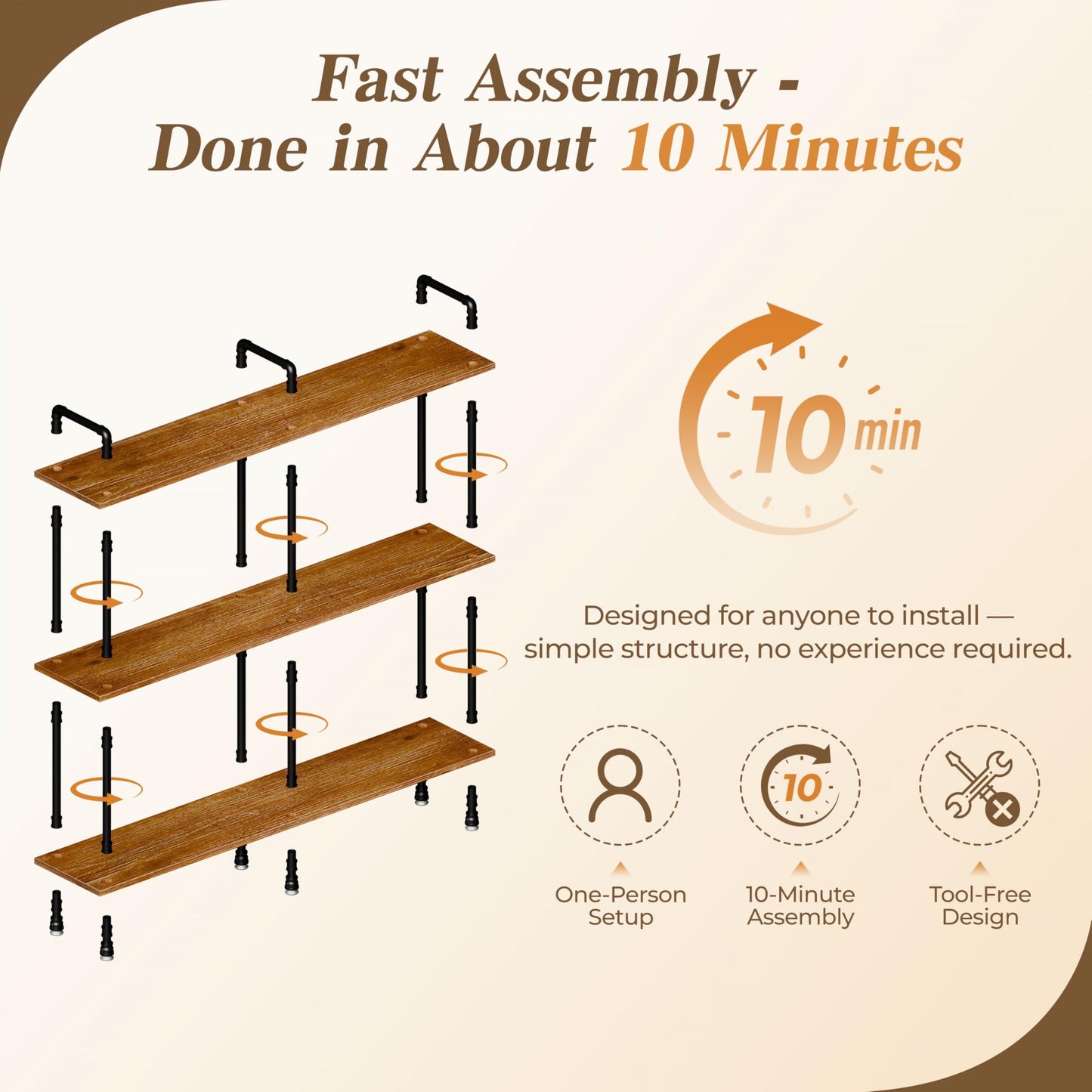 Industrial Bookshelf, Rustic Open Bookcase, 3 Tier Wide Wood and Metal Bookshelf, Solid Pine Wood and Iron Pipe Long Storage Shelf Wide Open Storage Shelf for Living Room Office Bedroom Kitchen