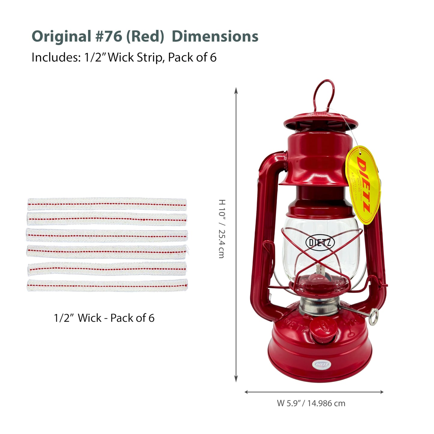LIGHT OF MINE Oil Lantern - Dietz #76 Original Red with Replacement Wick Strips - Multicolor