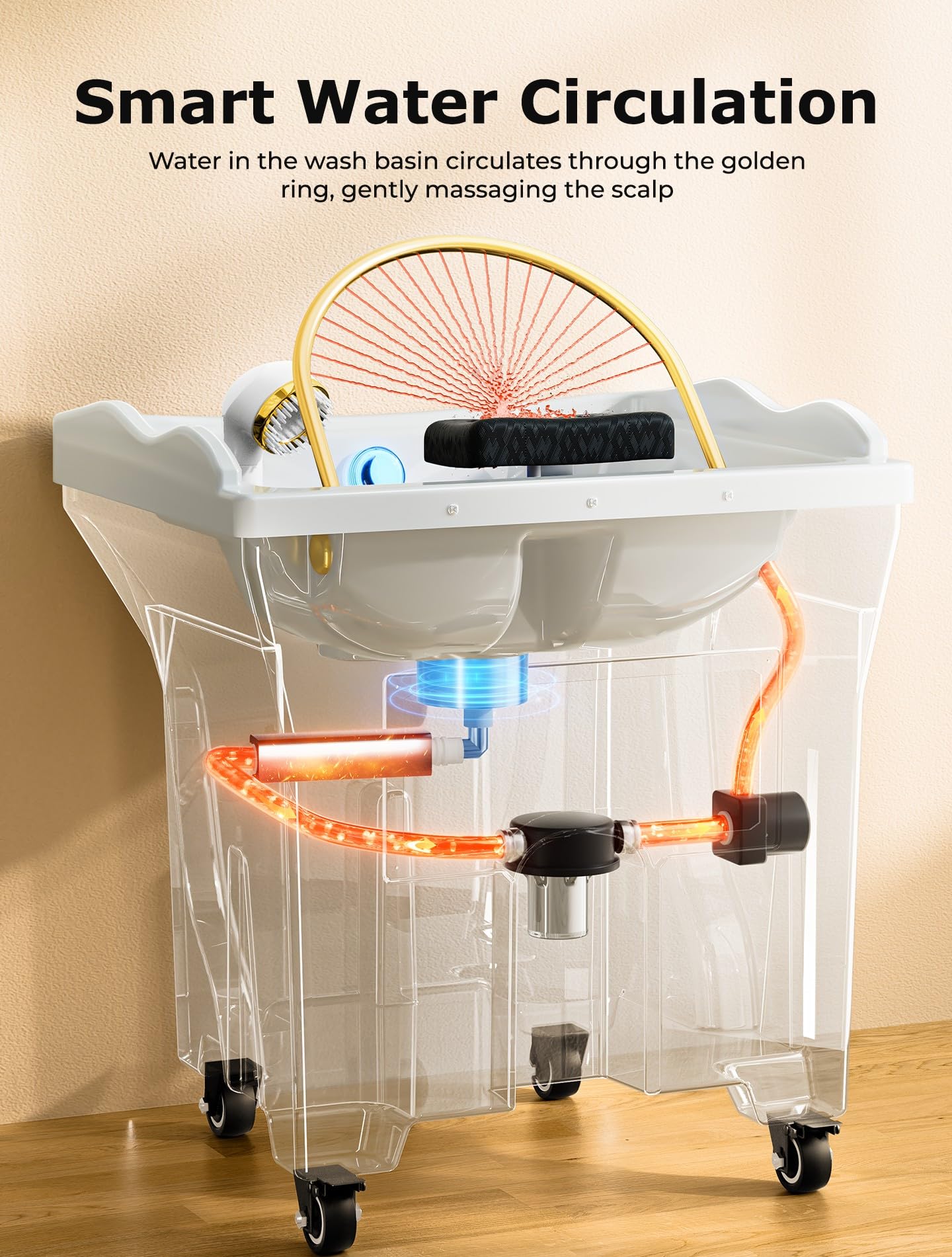 Portable Shampoo Spa Equipment: Large Tank Water Recirculation System, Hydro/Light Therapy, No Plumbing - Home & Salon Use