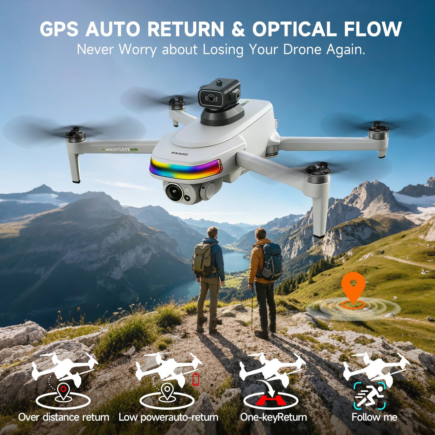 GPS Drone with 4K Camera for Adults, 5.5" HD Touchscreen Remote, Brushless Motor, 50 Mins Flight, Follow Me Drone, Auto Return, Long Range Transmission, AI Track & Orbit Mode, Under 260g
