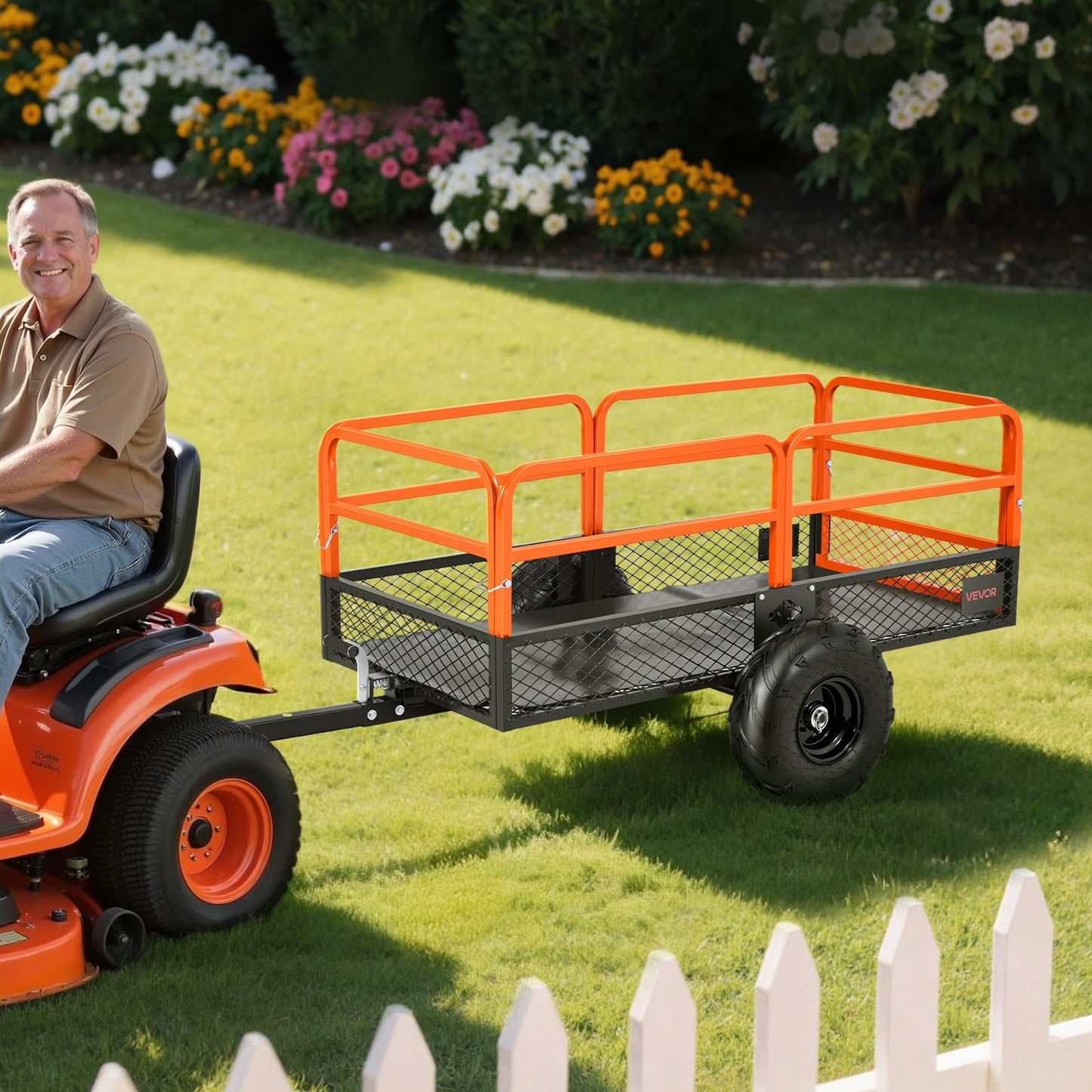 VEVOR 22 Cu.Ft 1600Lbs Steel ATV UTV Trailer Tow Behind Dump Cart, Heavy Duty Pull Behind Utility Dump Trailer for Lawn Mower Trailer Tractor Garden Yard with Removable Rear Panel