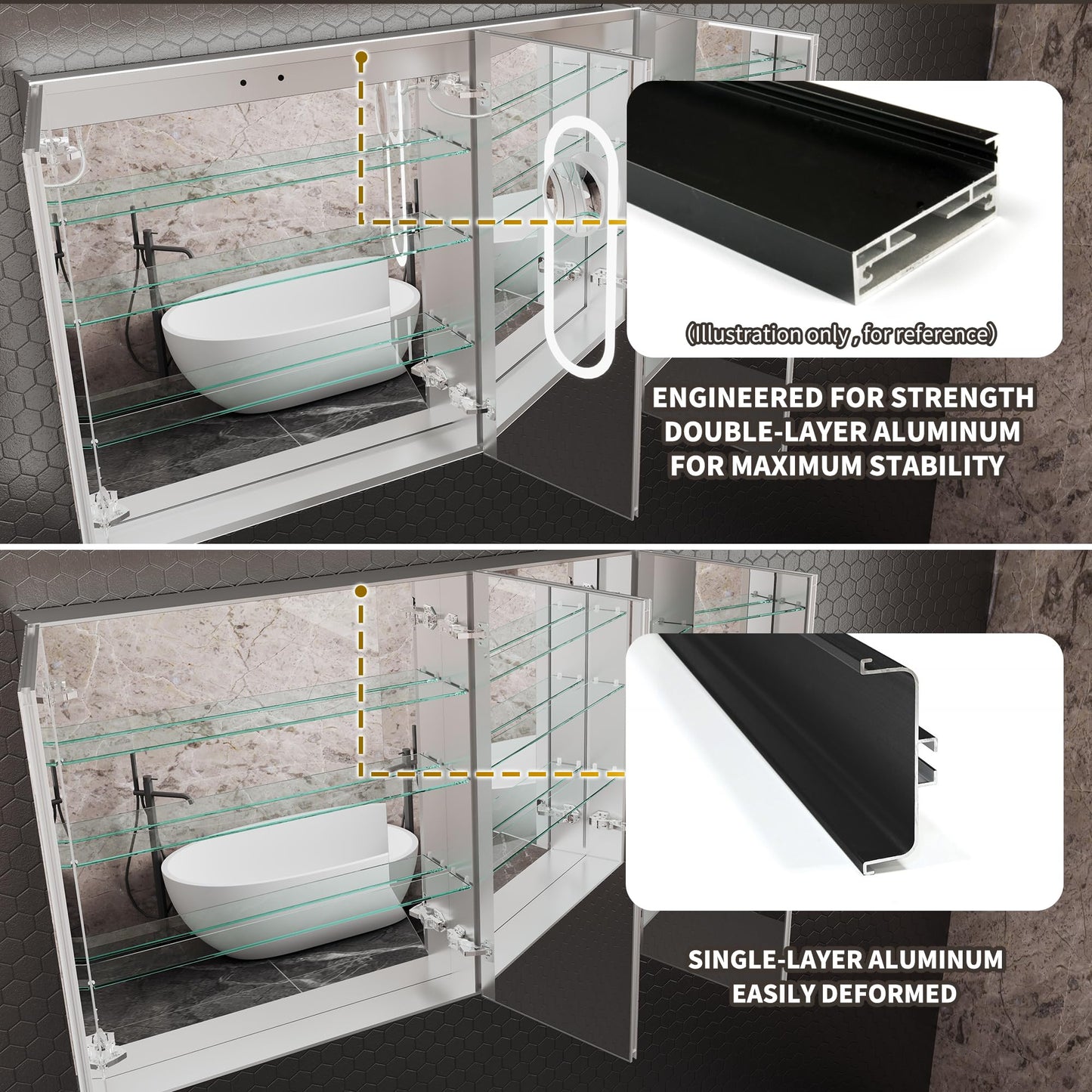 cieloshinerico Smart LED Medicine Cabinet with Mirror, 66W×36H Inch Bathroom Storage Medicine Cabinet, 3 Color Stepless Dimming & Anti-Fog, 5X Magnifier, Night Light, 3 Doors, DTC Soft-Close Hinges