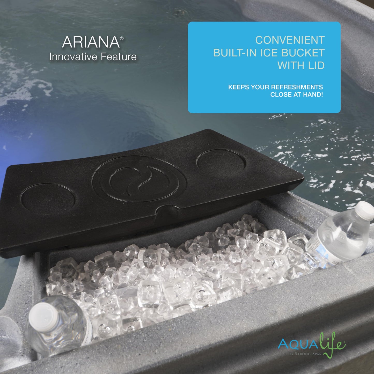 AquaLife Ariana™ 7-Person 30-Jet Non-Lounger Hot Tub with LED Lighting, Insulated Cover, Built-in Ice Bucket, Stainless Steel Heater and Ozonator