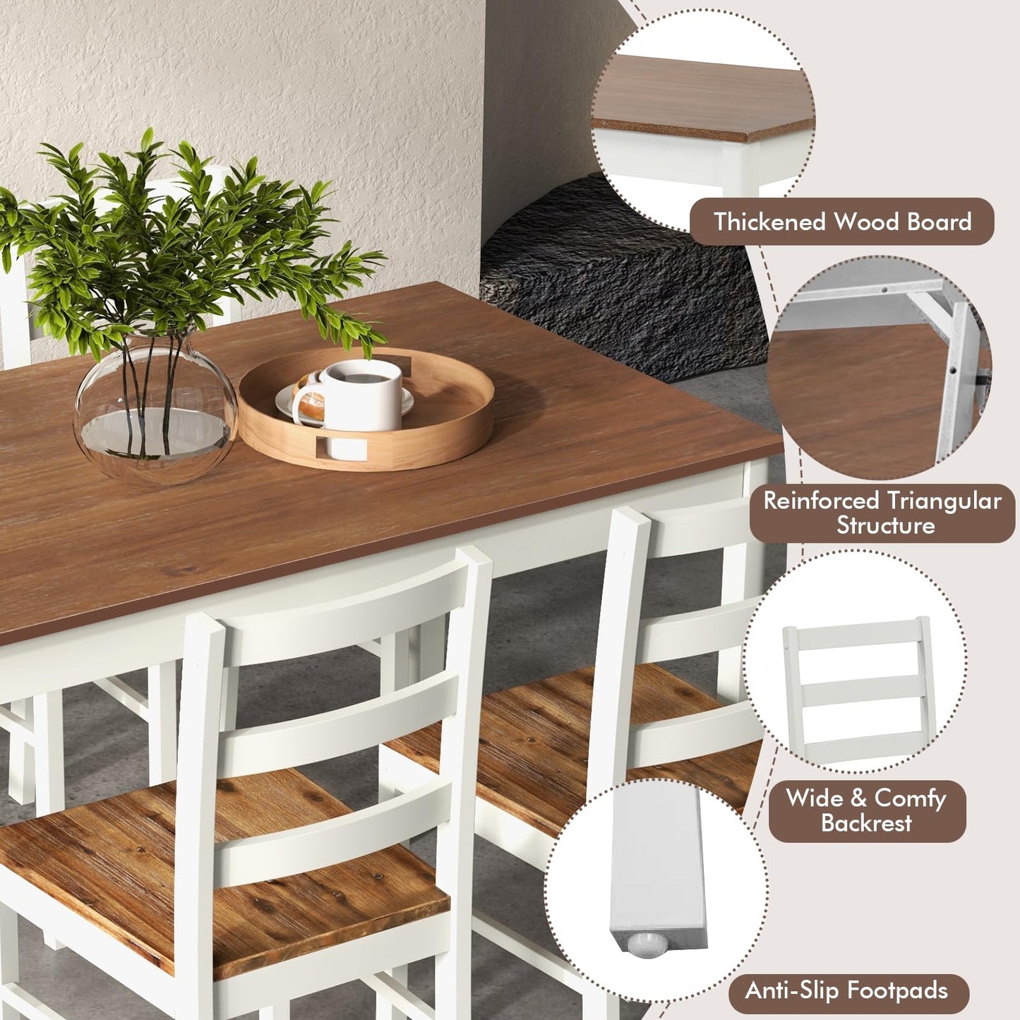 Giantex 5-Piece Dining Table Set for 4, 45" Rectangular Kitchen Table and Chairs Set with Solid Rubber Wood Legs, Space Saving Dinette Set for Small Space, Breakfast Nook, Restaurant (Rustic Brown)