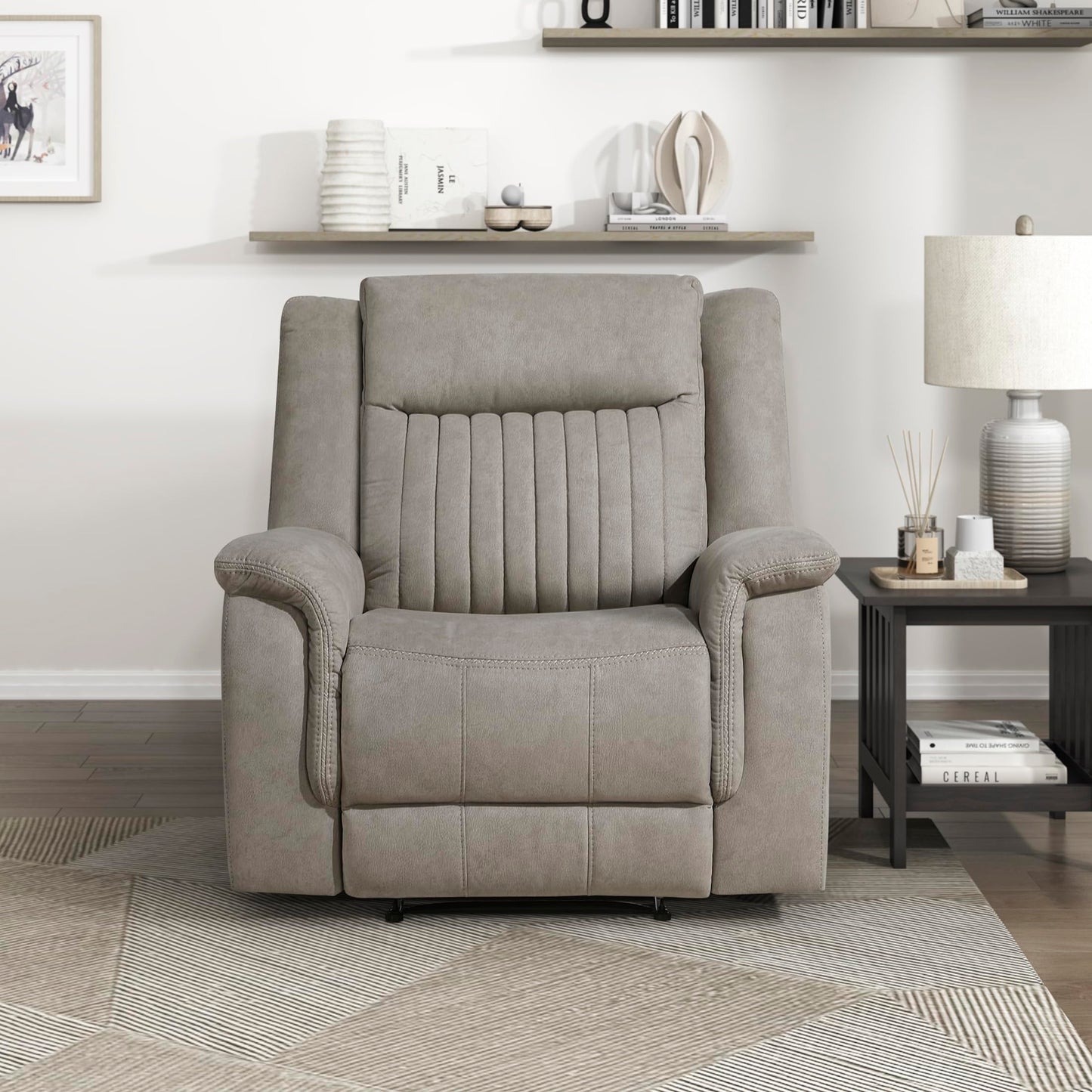 Lexicon Manual Recliner Chair, Polished Microfiber Reclining Sofa Chair, Home Theater Seating, Wall Hugger Manual Recliner for Living Room/Office/Apartment, Dove