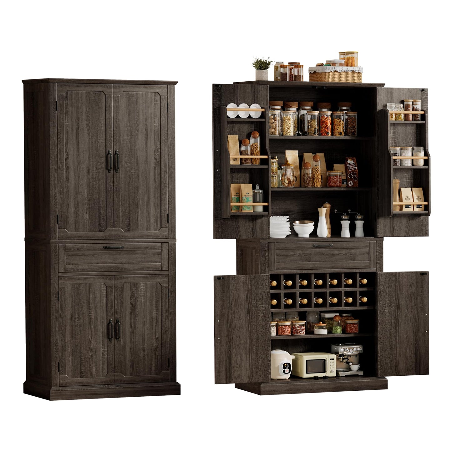 Ball & Cast Farmhouse Kitchen Pantry Cabinet, Brown, 71 Inch