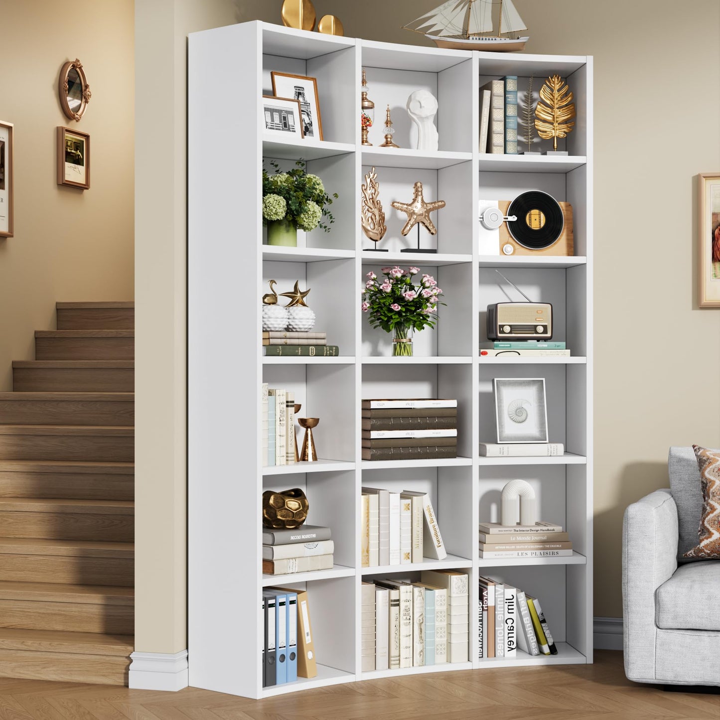 kepptory 71'' Tall Corner Bookcase (White, 41.5" W * 9.3" D * 71" H)