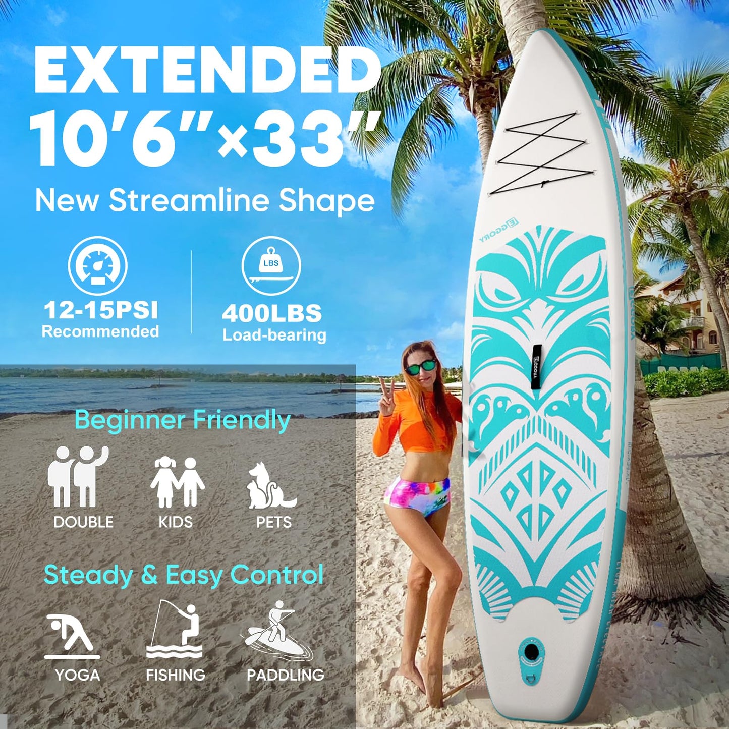 Inflatable Paddle Board,Stand Up Paddle Board Set, Extra Wide SUP Board with Removable Fin, Floating Paddle, Hand Pump, Waterproof Phone Pouch,Traveling Board (TT Green/Kayak Seat)