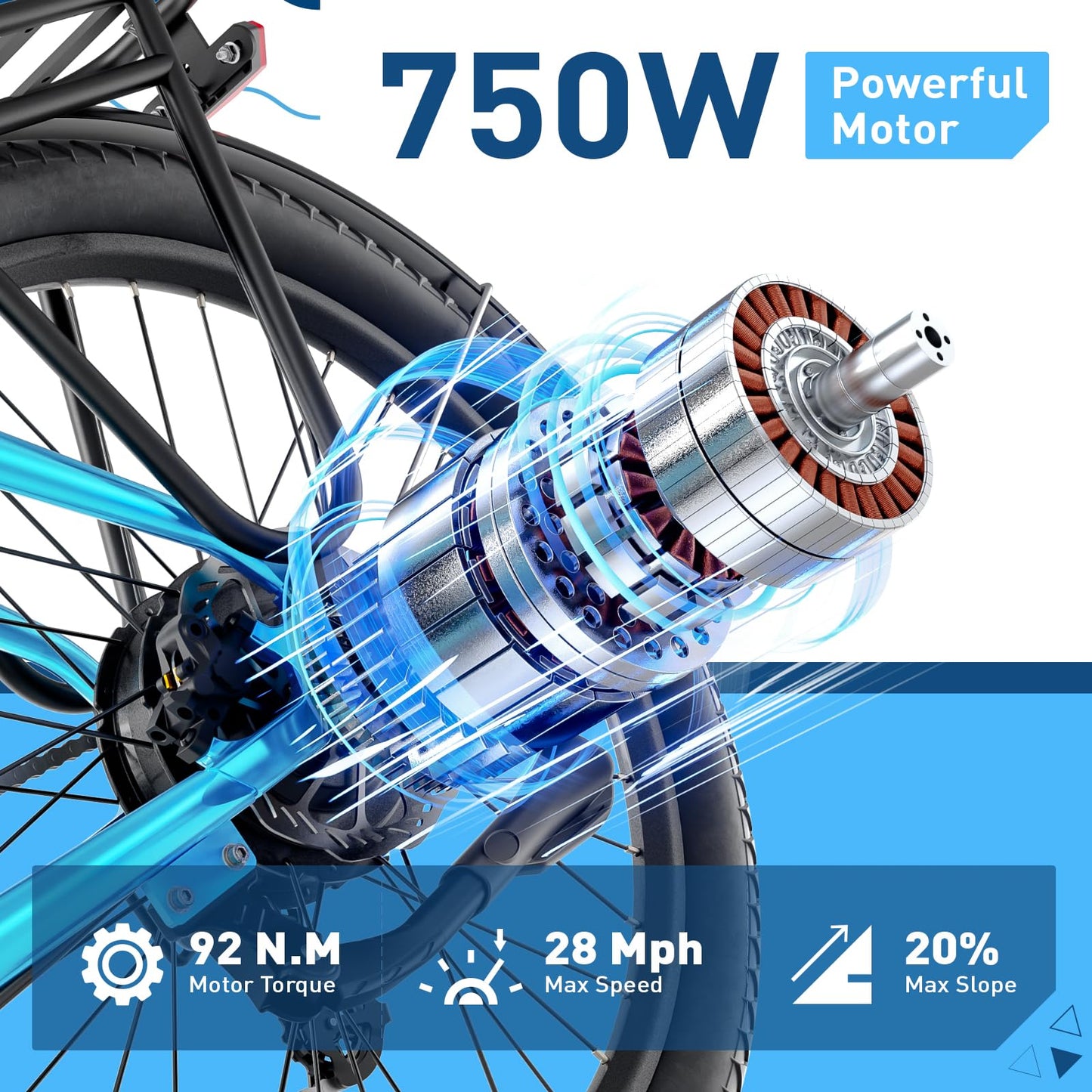 Hiboy EX9 Electric Bike for Adults, Advanced Torque Sensor, 750W Motor, 28MPH 62-Mile Range, 26" Step-Thru E-Bike, Shimano 7-Speed, UL Certified for City Commuting & Leisure