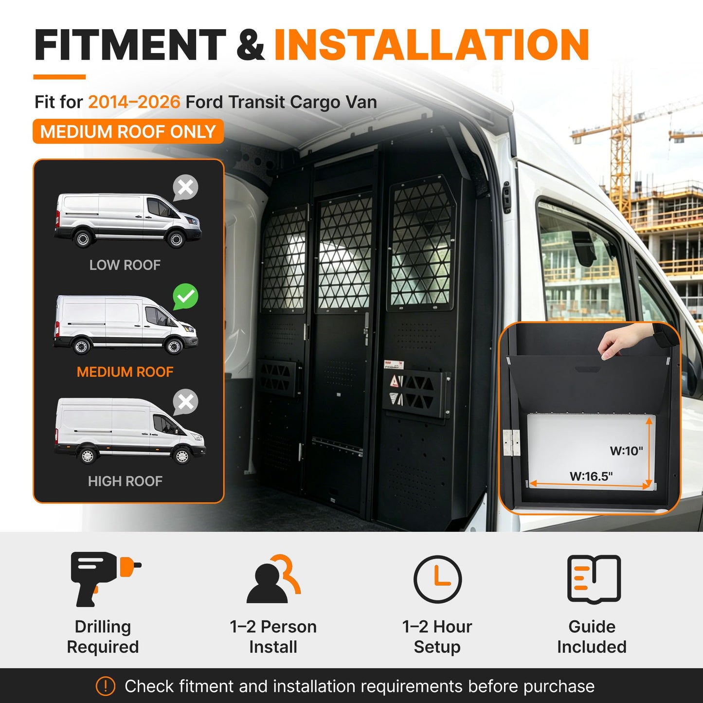 MELIPRON Van Partition Bulkhead Fit for Ford Transit Medium Roof