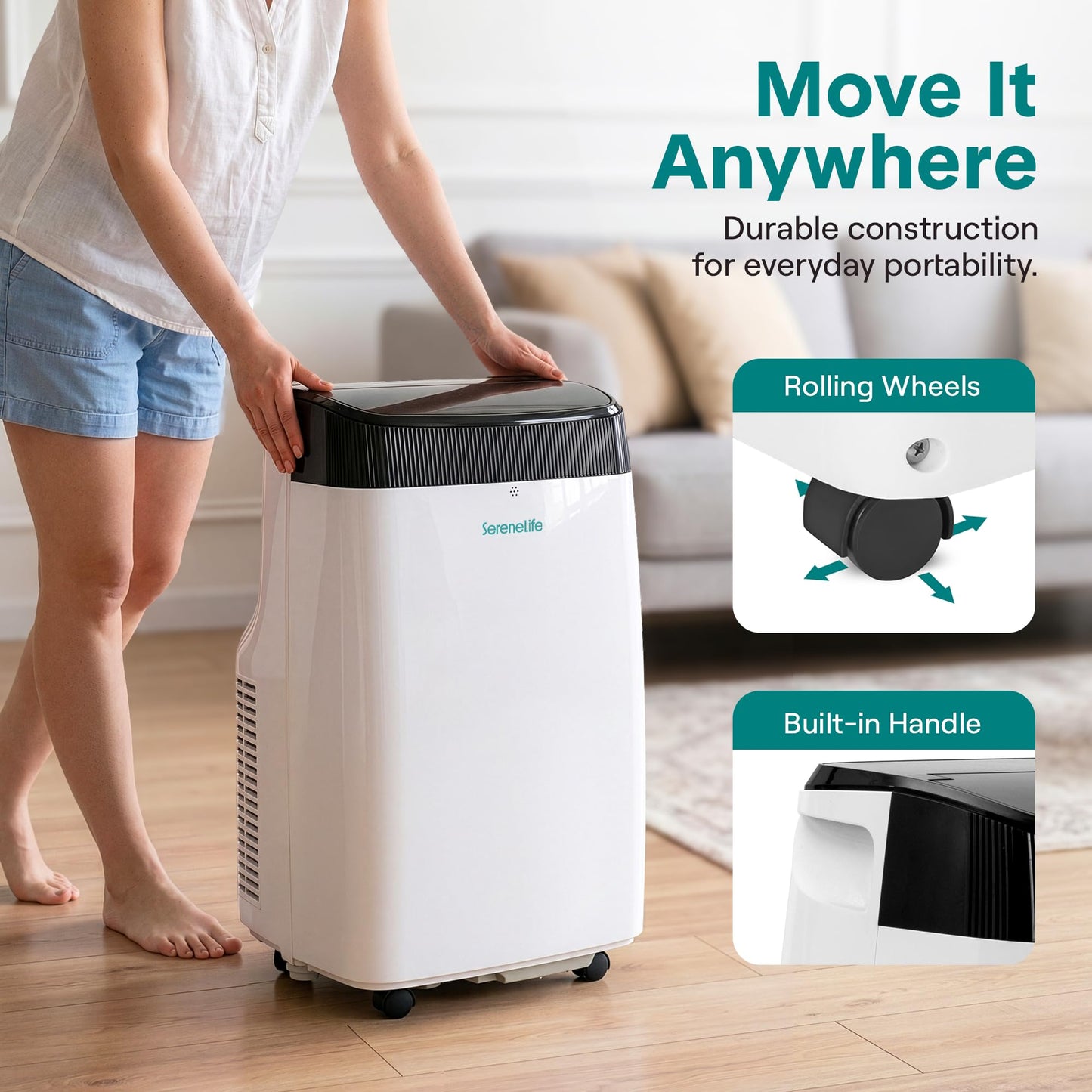 SereneLife Small Air Conditioner Portable 10,000 BTU with Built-in Dehumidifier - Portable AC unit for rooms up to 450 sq ft - Remote Control, Window Mount Exhaust Kit