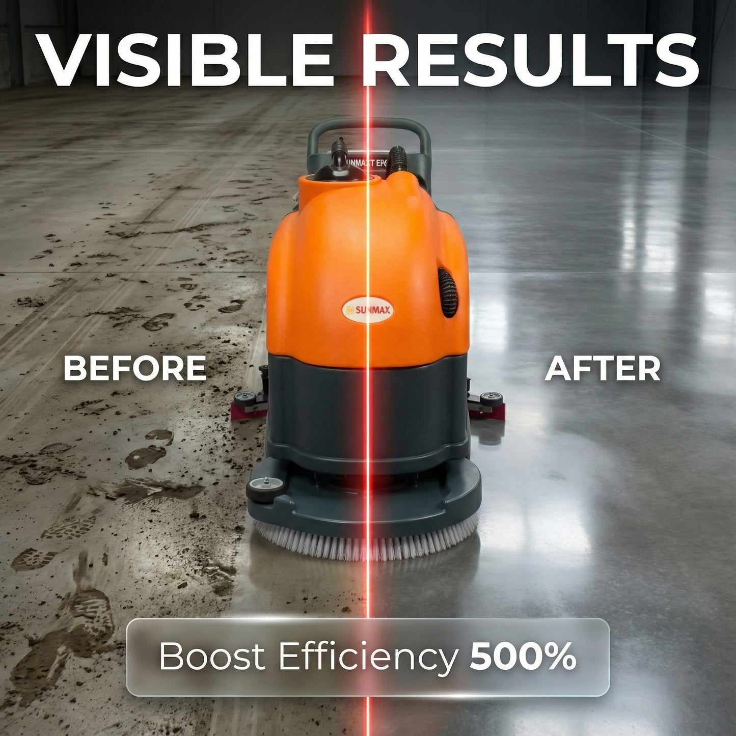 SUNMAX 22" Walk-Behind Commercial Floor Scrubber Machine, Cordless Battery Powered, 13.2/14.5-Gal Dual Tanks, Up to 5 Hours Runtime, 31" Squeegee, Hard Floor Cleaner for Tile, Concrete, Epoxy & VCT