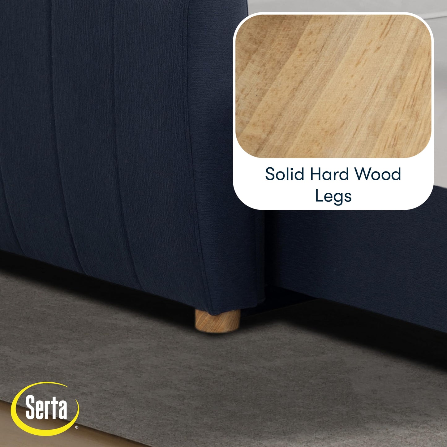 Serta® Galway 66.5" Full-Size Convertible Pop-up Sofa, Dream Coil® Comfort, Finger Guard® Pinch Point Protection, Woven Polyester Fabric, Navy Blue