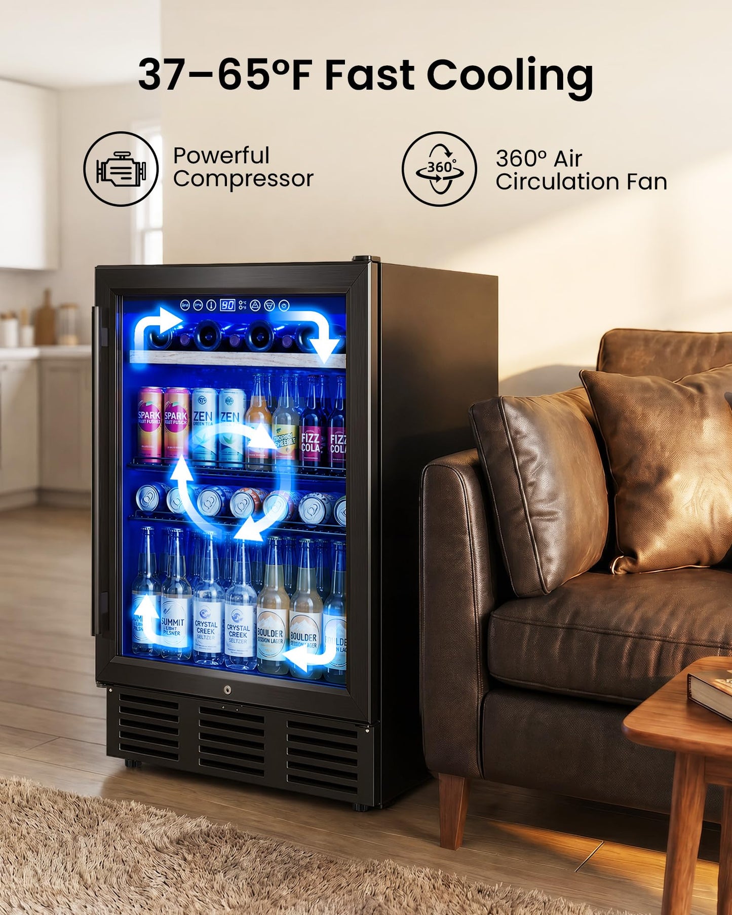 ICEVIVAL 24 In Beverage Refrigerator, 112 Cans & 8 Bottles Wine Fridge with Double-Layer Glass Door, Built-In or Freestanding Wine and Beverage Refrigerator, Under Counter Fridge for Home/Bar/Cafe