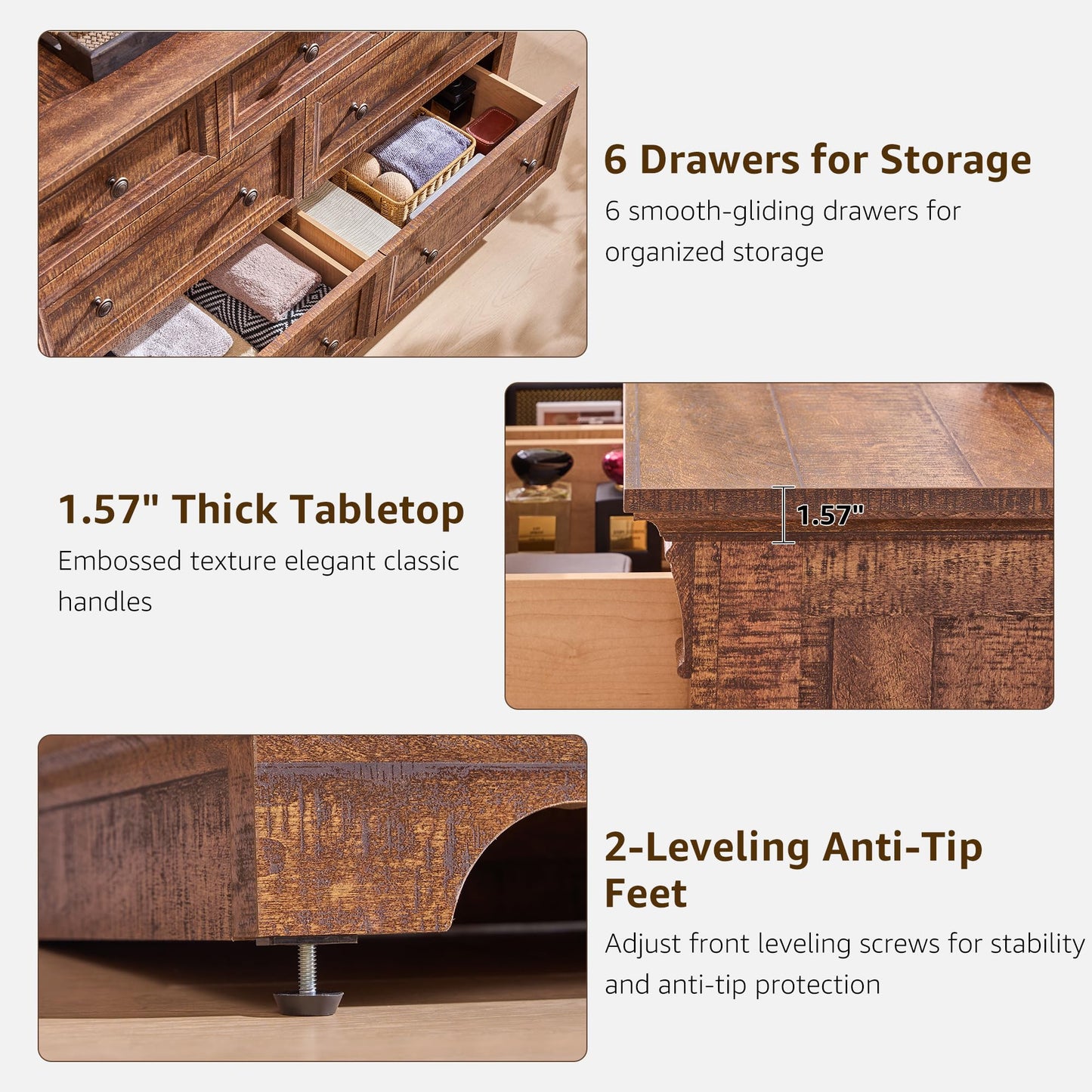 T4TREAM Farmhouse 7 Drawers Dresser for Bedroom, 54" Wide Wood Rustic Chest of Drawers w/Roman Column, Wooden Storage Dressers Organizer for Bedroom, Living Room, Closet, Reclaimed Barnwood