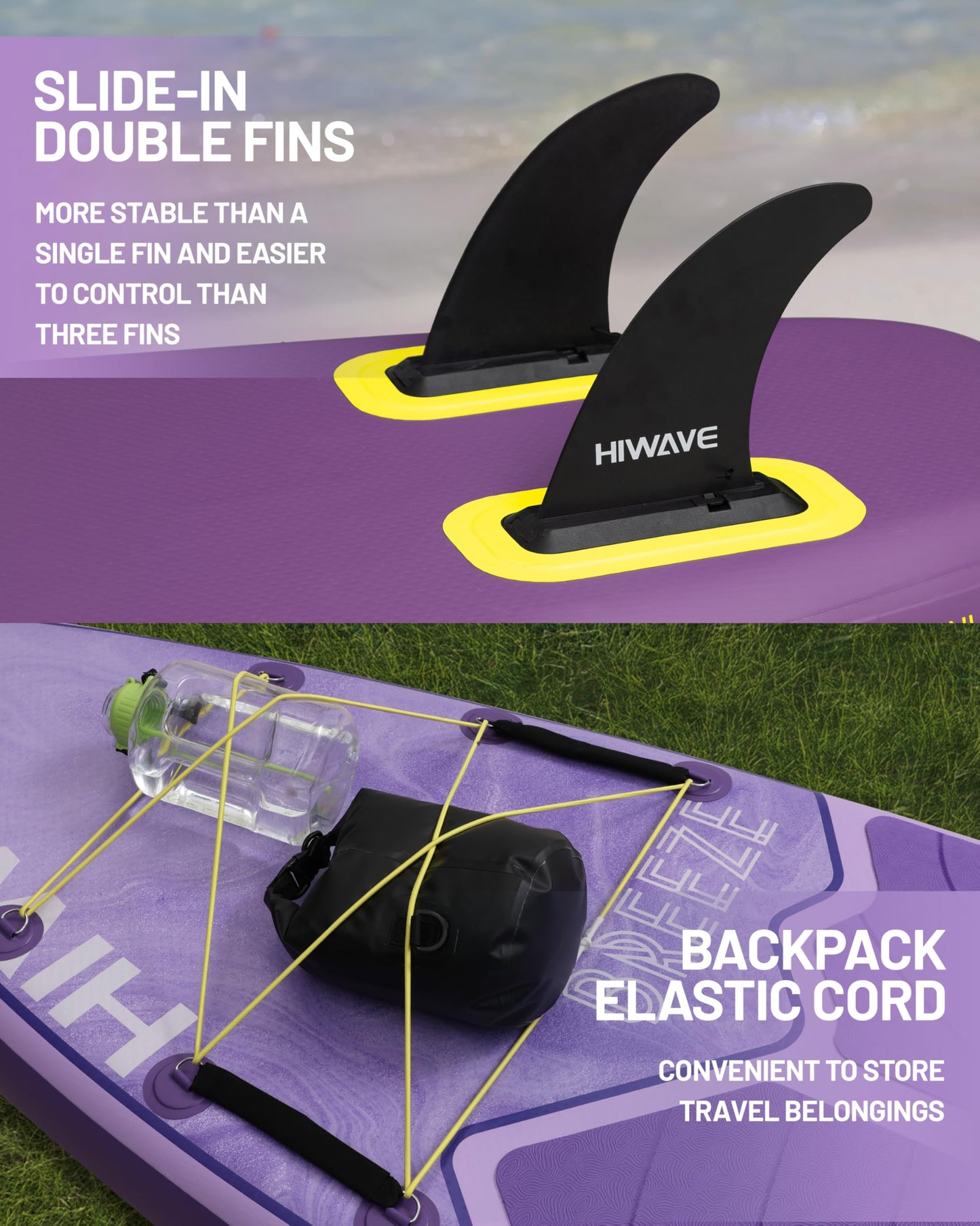 Hiwave Inflatable Stand Up Paddle Board 11’*34”*6” Sup Board, 420lbs Capacity Adult&Youth Paddle Board, Pet Friendly for Ocean&Lake, w/Double Action Hand Pump Purple ﻿