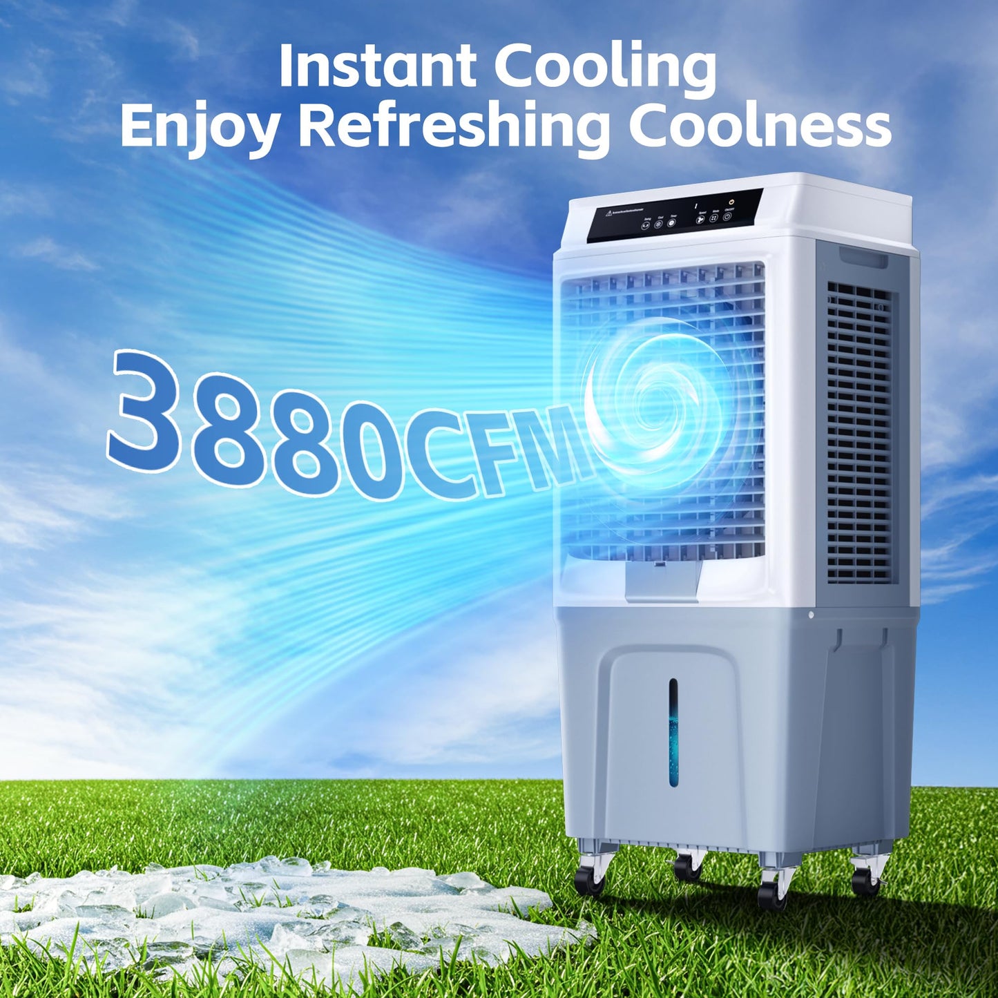 Uthfy Swamp Cooler, 3880CFM Evaporative Air Cooler with 10.6 Gal Water Tank, 120° Oscillation, 12H Timer, Remote, Ultra Quiet Cooling Fan, Outdoor Air Conditioner for Garage Patio Large Room
