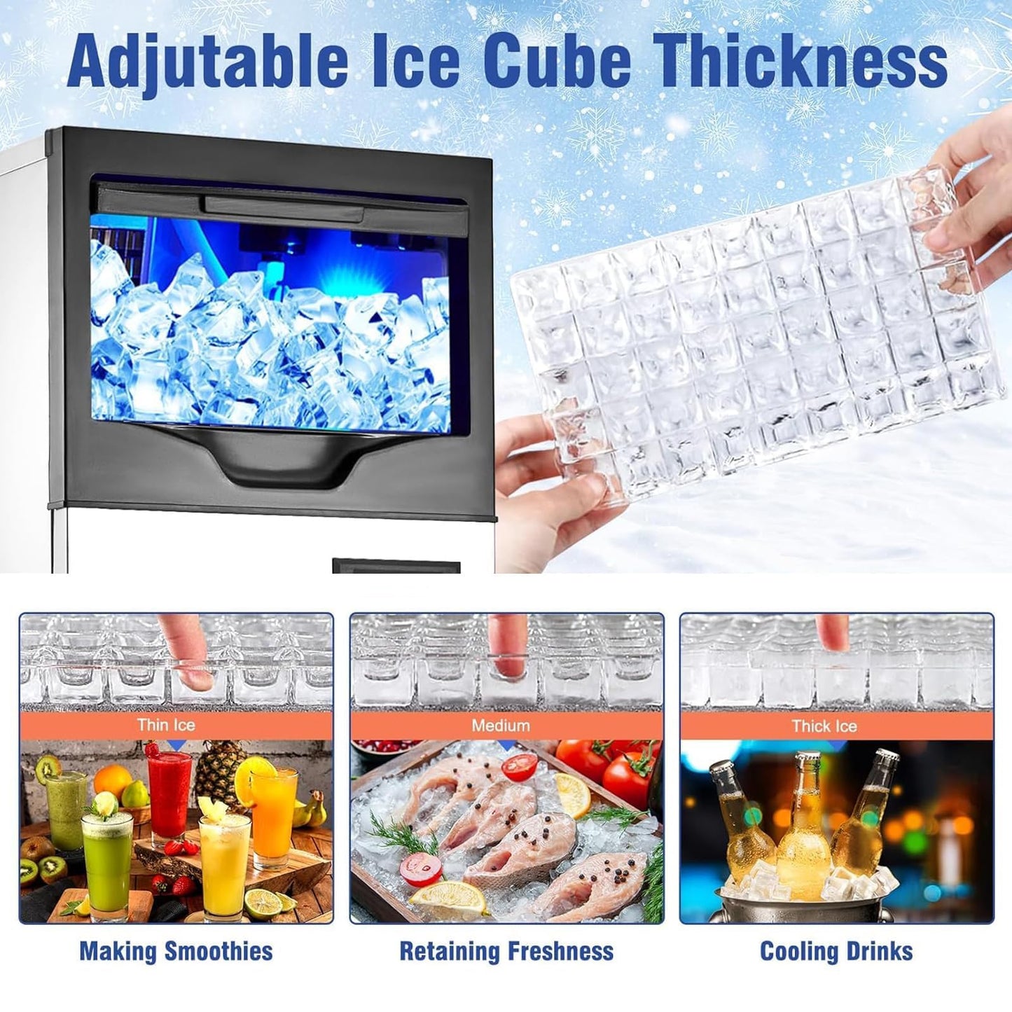 GarveeHome 100 LBS/24Hrs Commercial Ice Maker, 100 LBS Storage, Under Counter/Freestanding, LCD Controller, Self-Cleaning, Stainless Steel for Restaurants/Bars/Kitchens