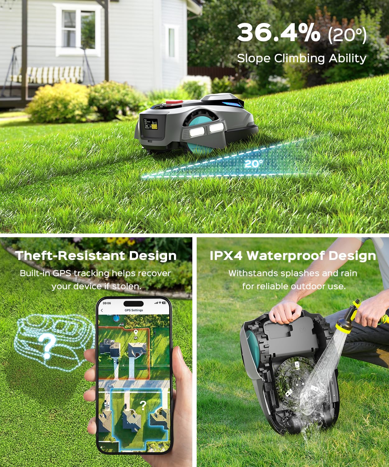 YARDCARE N1600 PRO Robot Lawn Mower, Wireless Design with RTK+Vision Navigation, 0.4 Acre Coverage, APP Smart Control Robot Lawn Mower, Multi-Zone Mowing, Curved Path, Adjustable Cutting Height