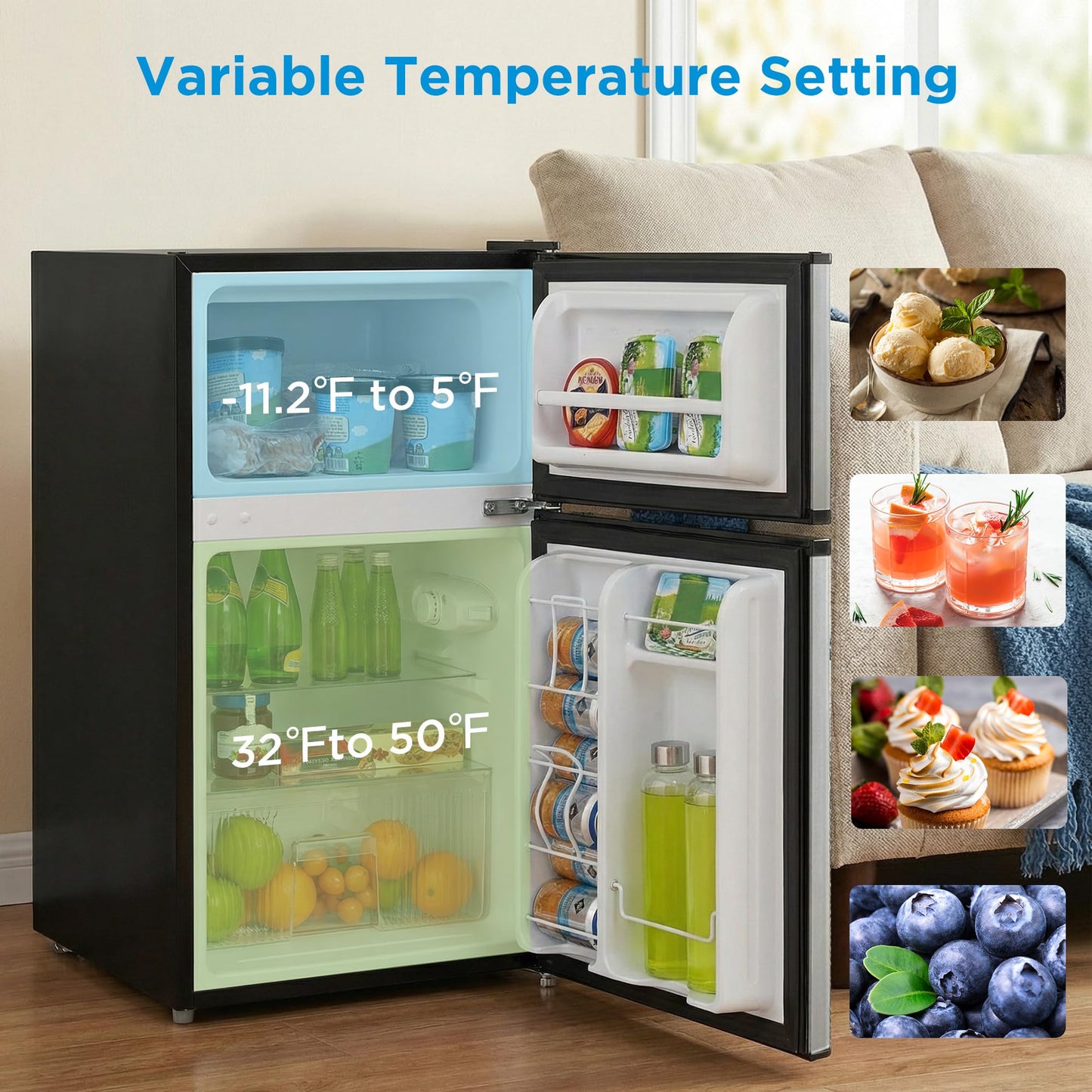Midea WHD-113FSL 3.1 Cu Ft Compact Fridge with Freezer, Energy Star Certified Mini Fridge with Interior Light, Adjustable Shelves, Perfect for Office, Dorm, Bedroom, Silver