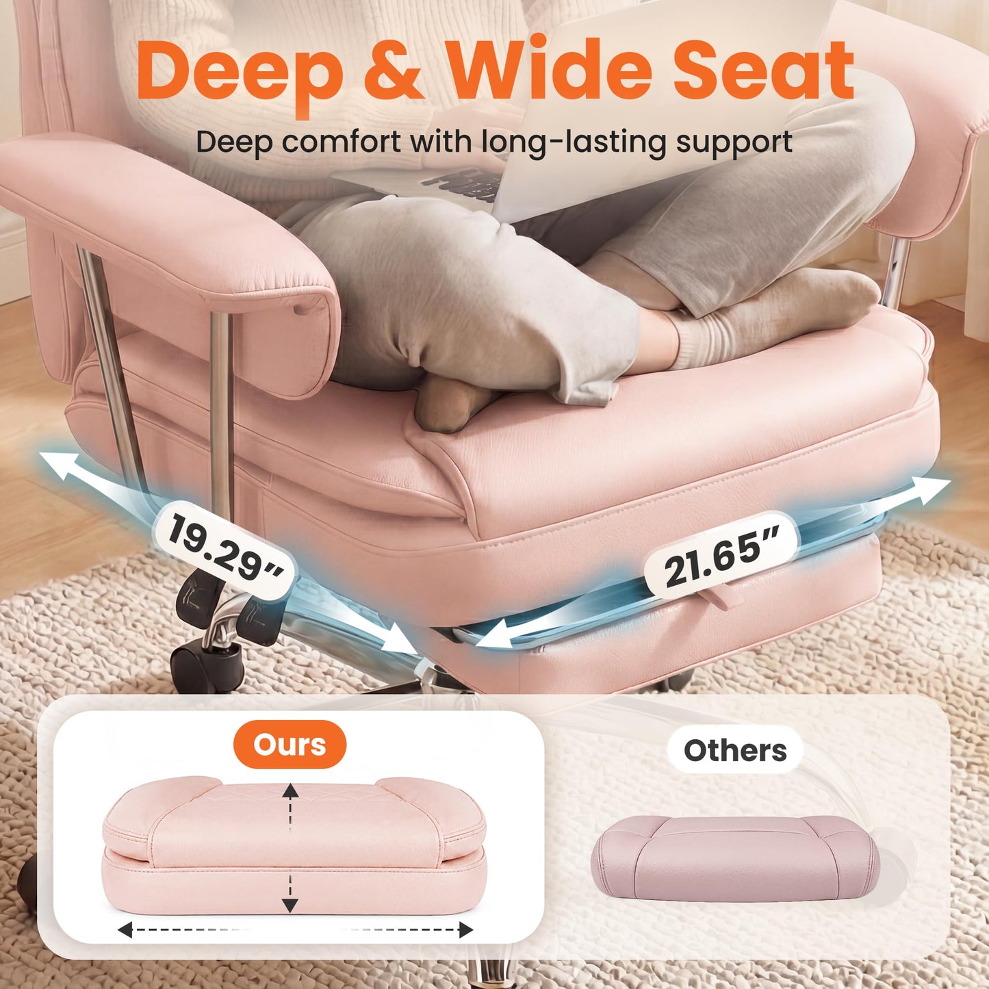 NEO Chair Big and Tall Offie Chair Gaming Computer Chair High Back Heavy Duty Desk Chai with Lumbar Support Adjustable Recliner Footrest Wide Seat Leather Executive Home with Wheels (Leather Pink)