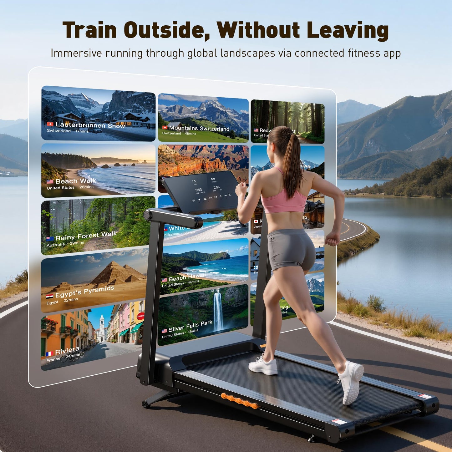 JAGJOG Treadmill for Home with 15% Auto Incline, 3.5HP Quiet Foldable Treadmill, 12 HIIT Programs, 14.96" Wide LED Touchscreen, Smart App & Heart Rate, 300 LBS Capacity, Fully Assembly（Black