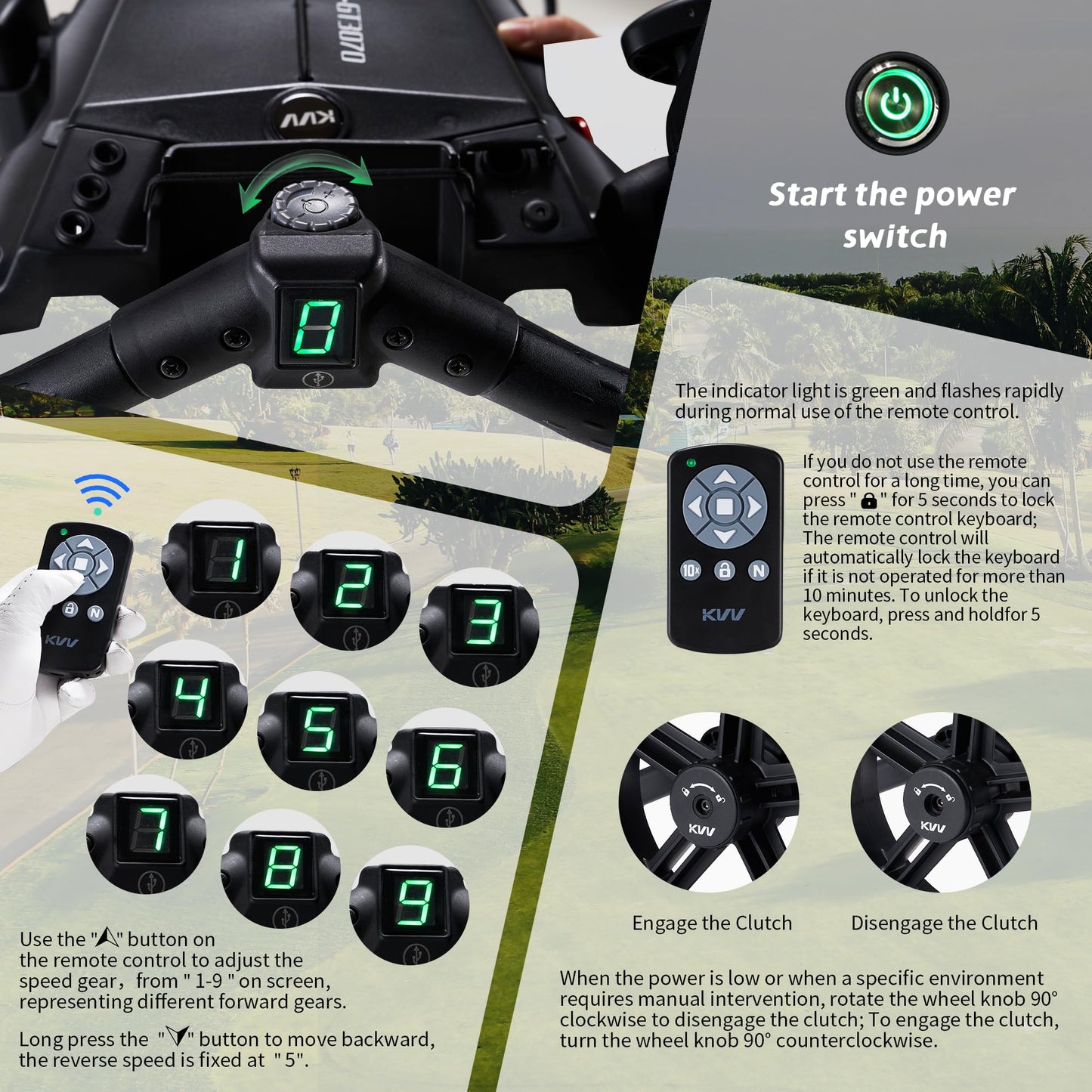 KVV Electric Golf Push Cart with Remote Control, Smallest Folding Size, Suitable for All Terrains, Lightweight and Super Compact Electric Golf Cart