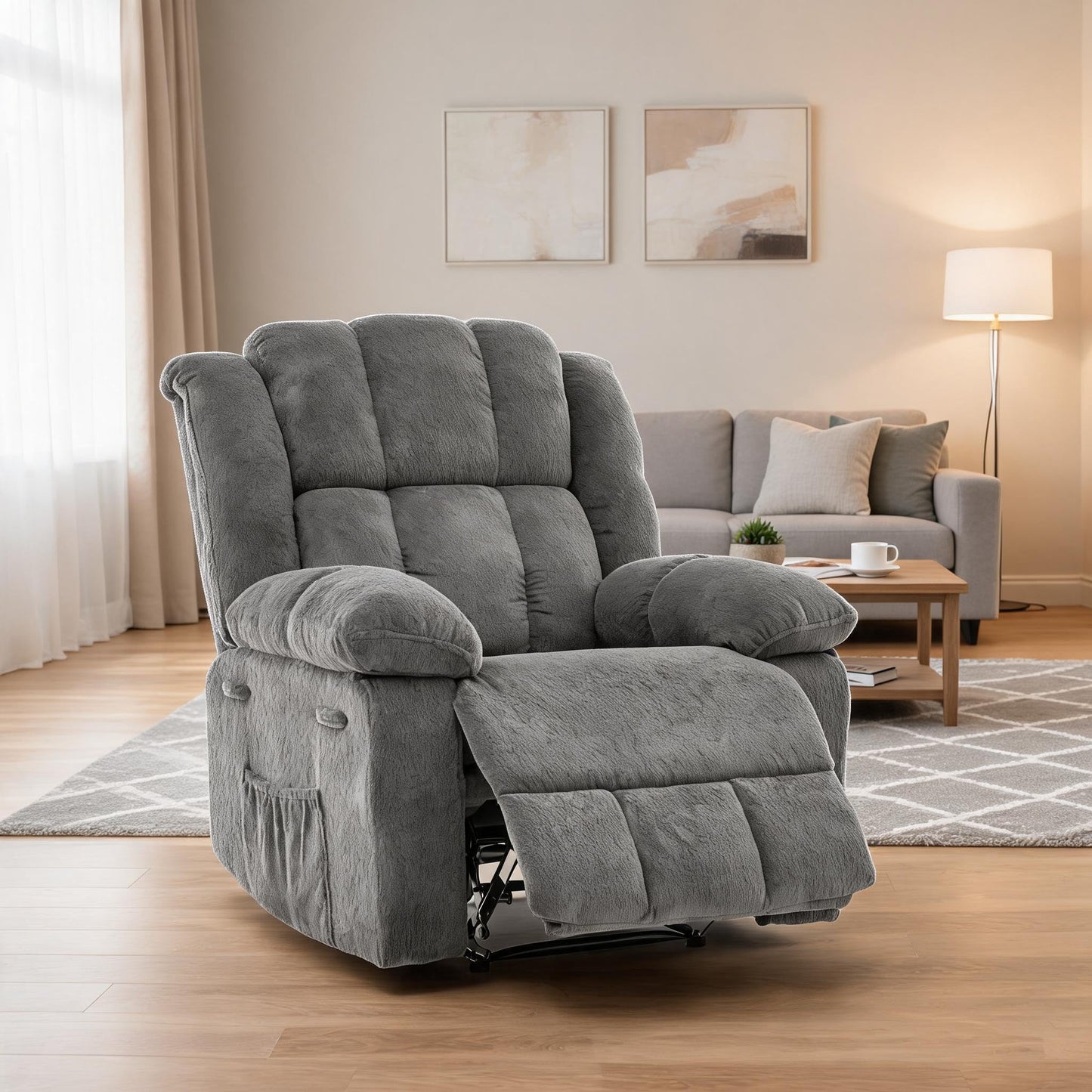 Oversized Recliner Chair for Adult,150°Recliner Chairs Ergonomic Nursery Chairs, Extra Wide Manual Recliners,Fabric Upholstery Soft Sofa Chair for Livingroom,Bedroom,Gray
